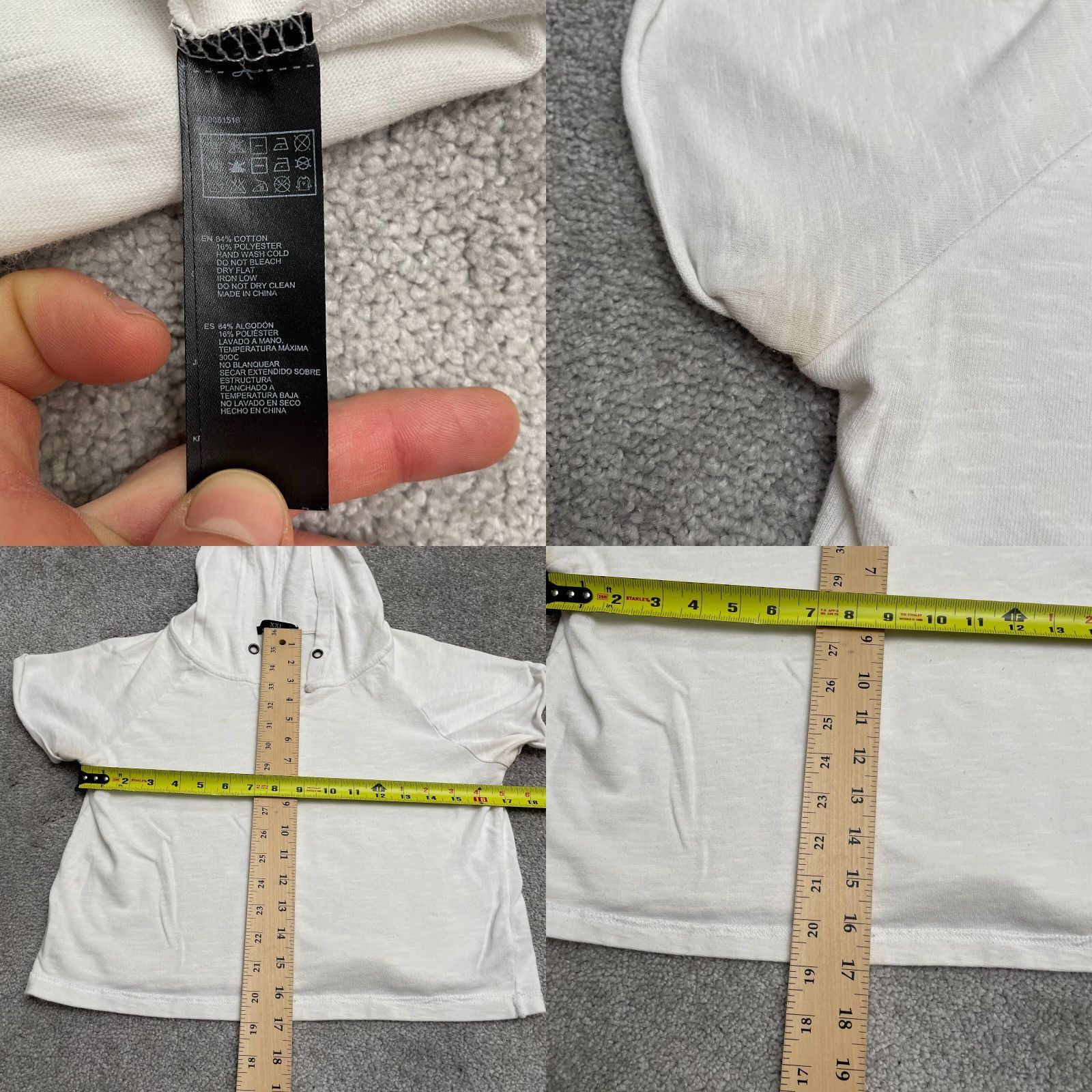 Vintage XXI Cropped Hoodie T-Shirt Womens M White Short Sleeve Cotton Blend Casual Size M / US 6-8 / IT 42-44 - 8 Thumbnail