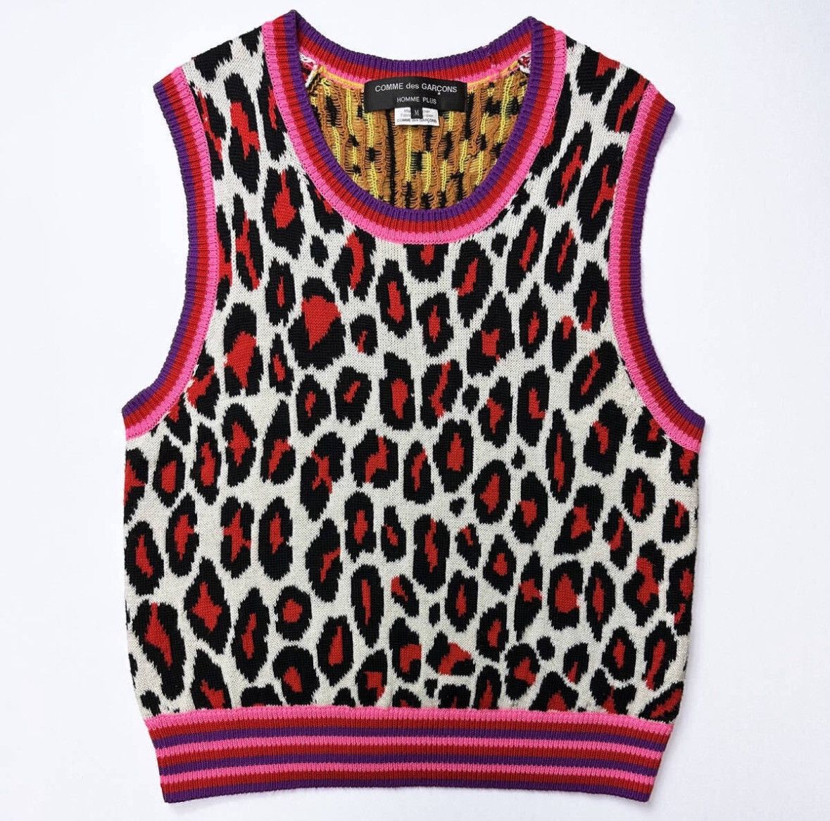 image of Comme Des Garcons Homme Plus Ss18 Leopard Knit Vest in Red, Men's (Size Medium)