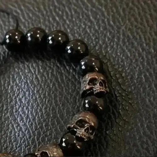 Designer × Vintage Dark Vintage Style Horror Skull Black Beads Charm Bracelet Size ONE SIZE - 2 Thumbnail