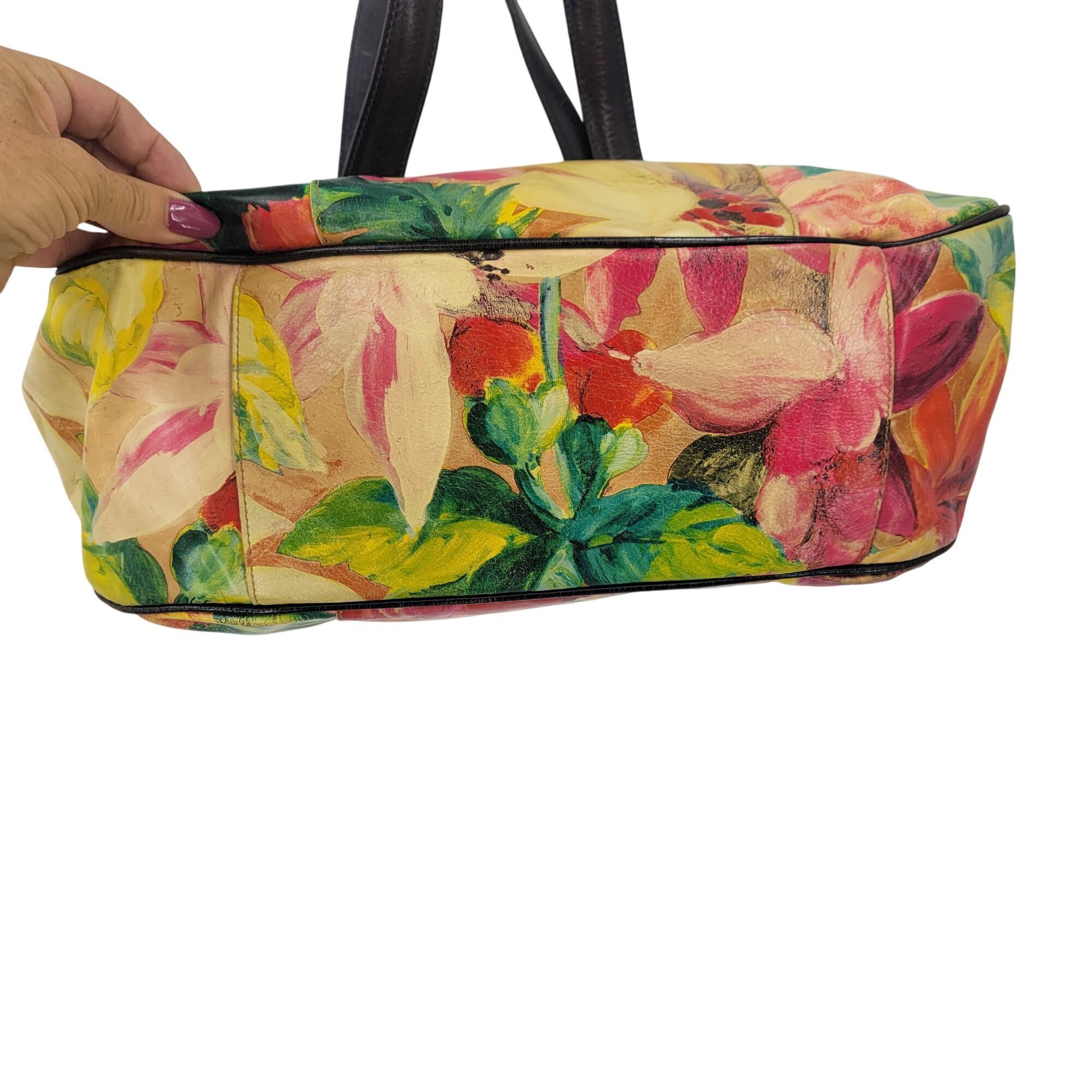 Vintage Vtg Maurizio Taiuti Italian Leather Hand-Painted Tote Bag Fl Size ONE SIZE - 4 Thumbnail