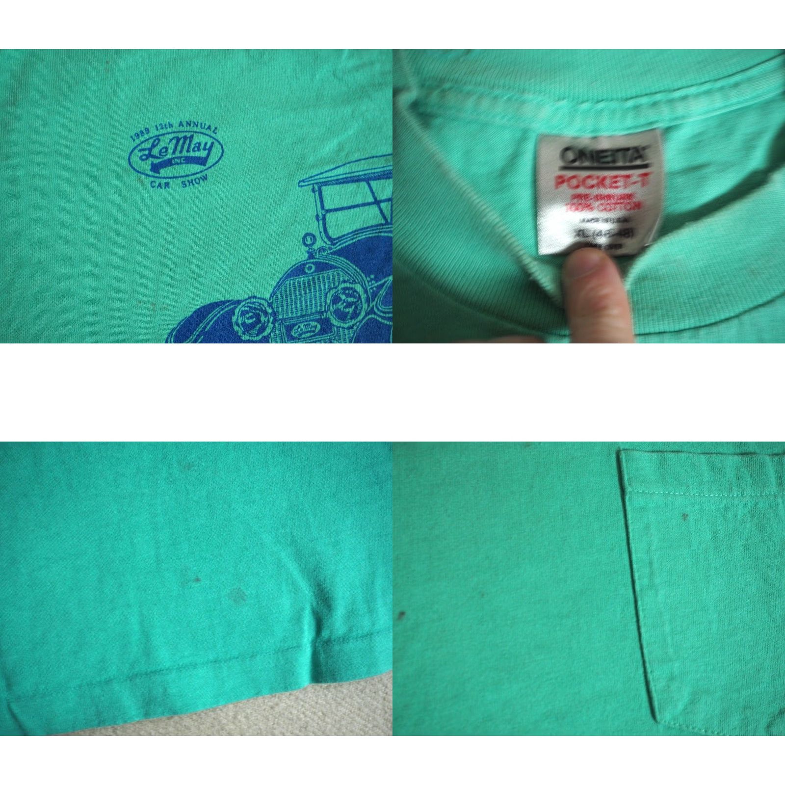Vintage VTG 80s Oneita Cadillac Praeton USA Faded Teal Car Show Pocket Tee T-Shirt Men L Size US L / EU 52-54 / 3 - 8 Thumbnail
