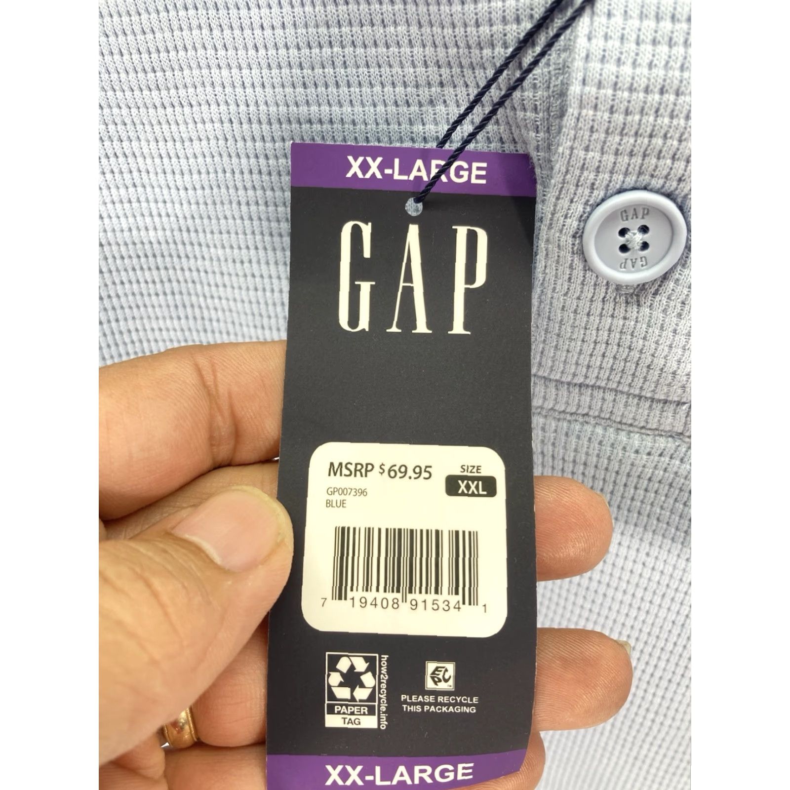 Gap VINTAGE Gap Waffle Henley Hoodie Shirt Men 2XL Blue Long Sleeve Pullover Casual NWT Size US XXL / EU 58 / 5 - 5 Thumbnail
