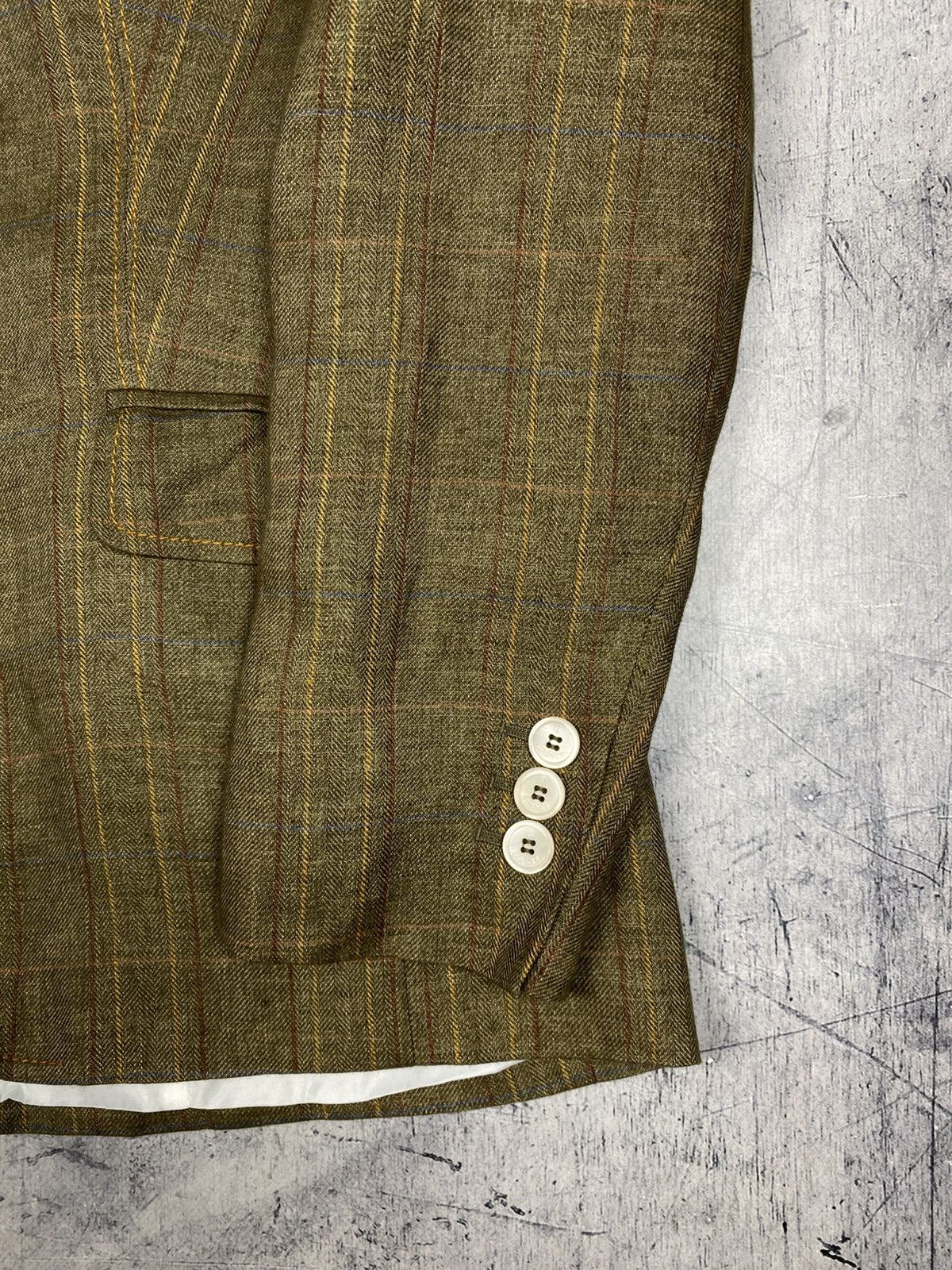 Bogner Bogner Women Olive Linen Silk Blazer Plaid Tailored Jacket Size XL / US 12-14 / IT 48-50 - 6 Thumbnail