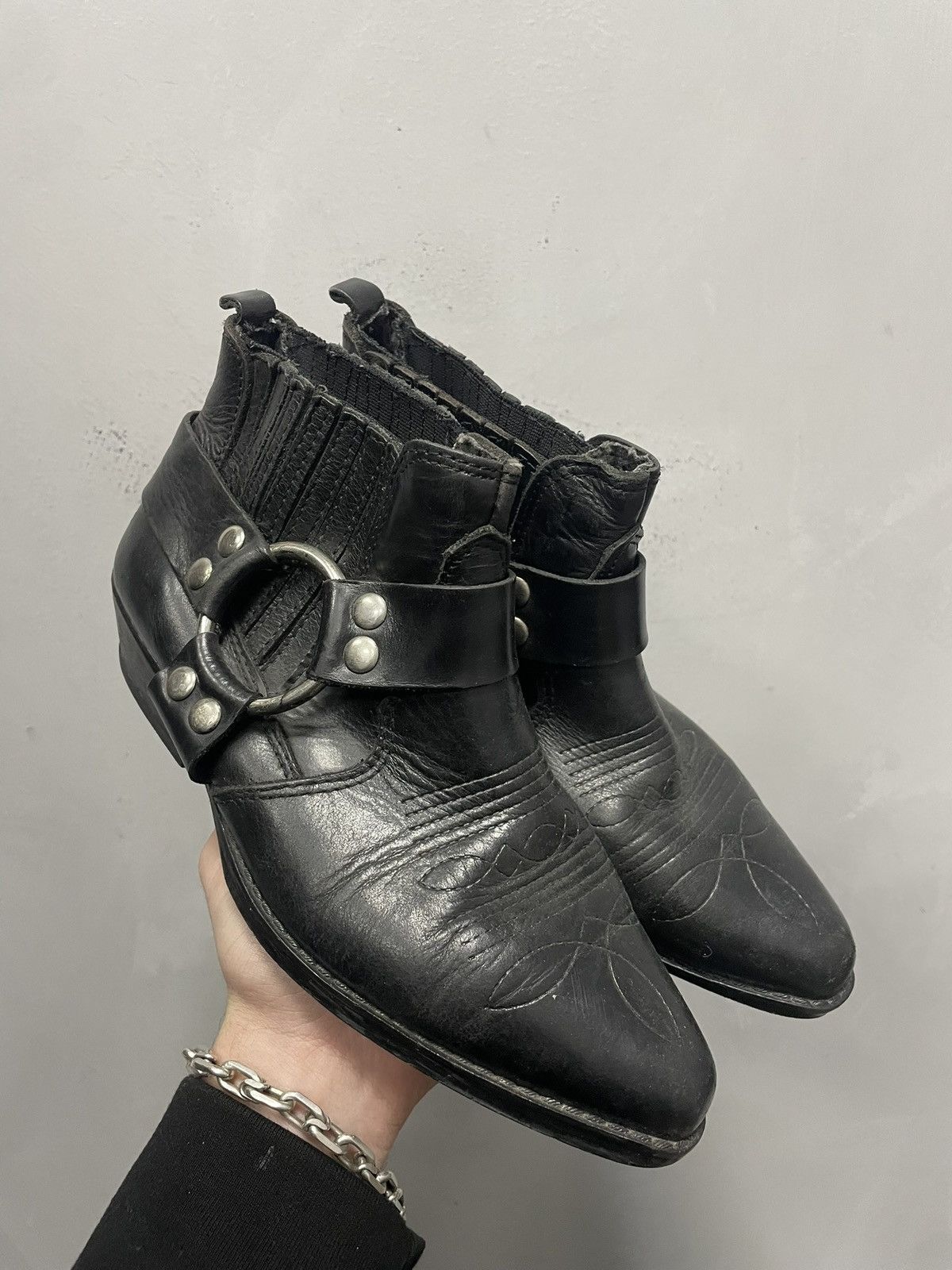 Western vibe gothic moto boots avant garde leather
