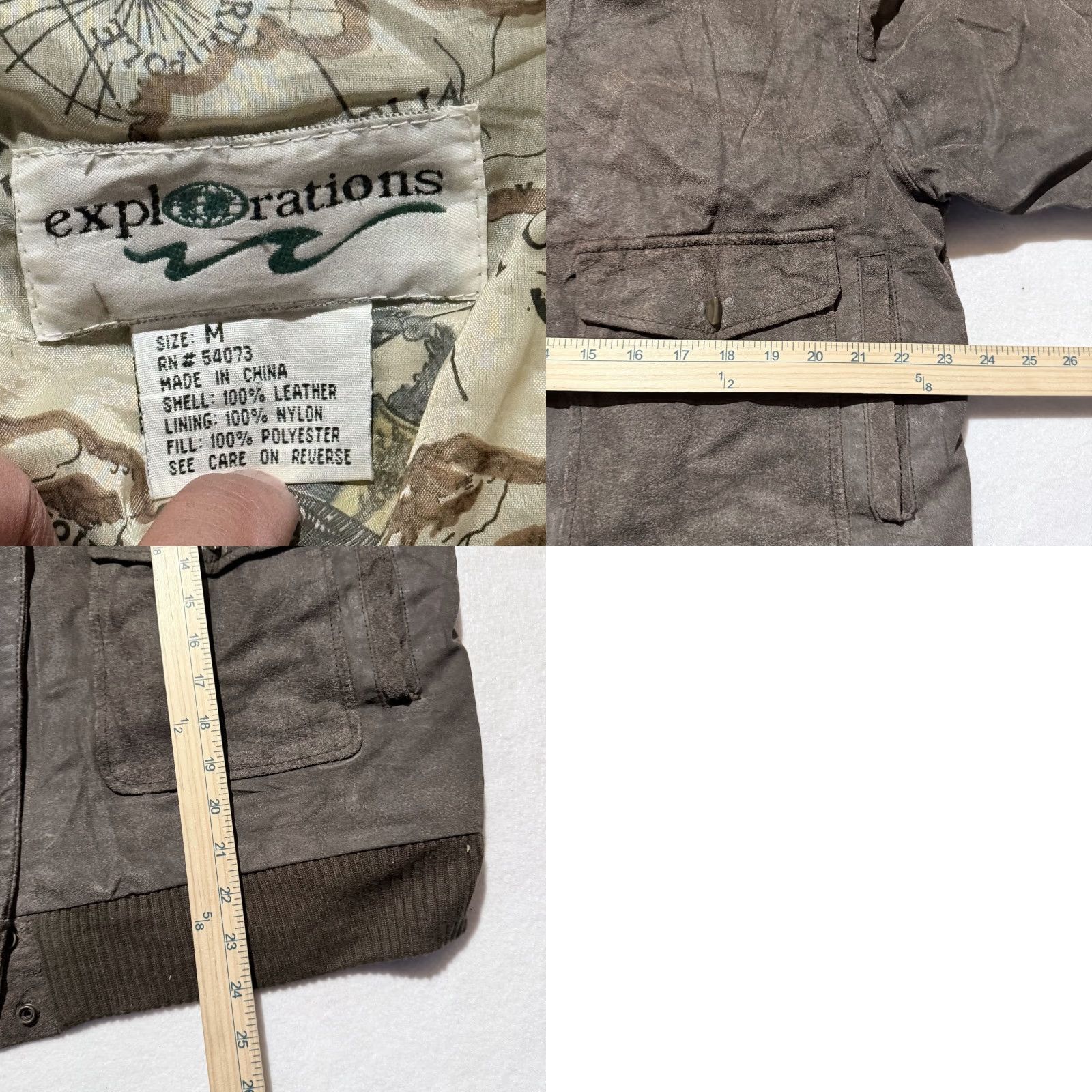 Vintage VINTAGE Explorations Leather Bomber Jacket Men Gray Map Lined Size M Size US M / EU 48-50 / 2 - 9 Thumbnail