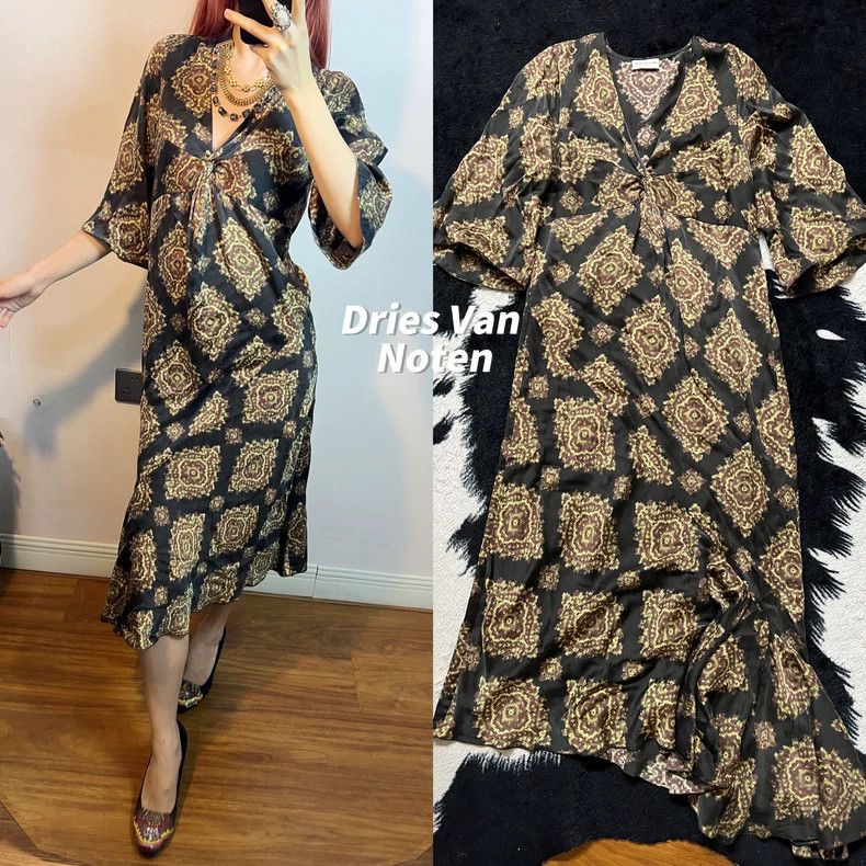 Dries Van Noten DRIES VAN NOTEN Black and yellow silk irregular dress Size M / US 6-8 / IT 42-44 - 1 Thumbnail