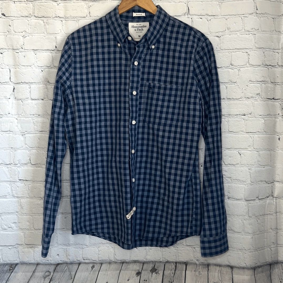 Abercrombie & Fitch Abercrombie & Fitch Mens Blue Checked Long Sleeve Muscle Shirt M Medium Size US M / EU 48-50 / 2 - 2 Thumbnail