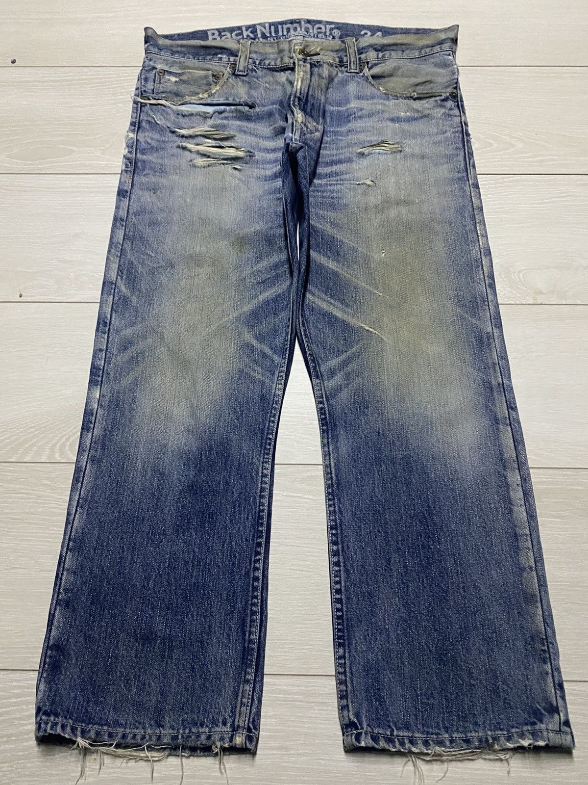 Vintage Vintage Japanese Brand Back Number Mud Wash Cropped jeans Size US 35 - 1 Thumbnail