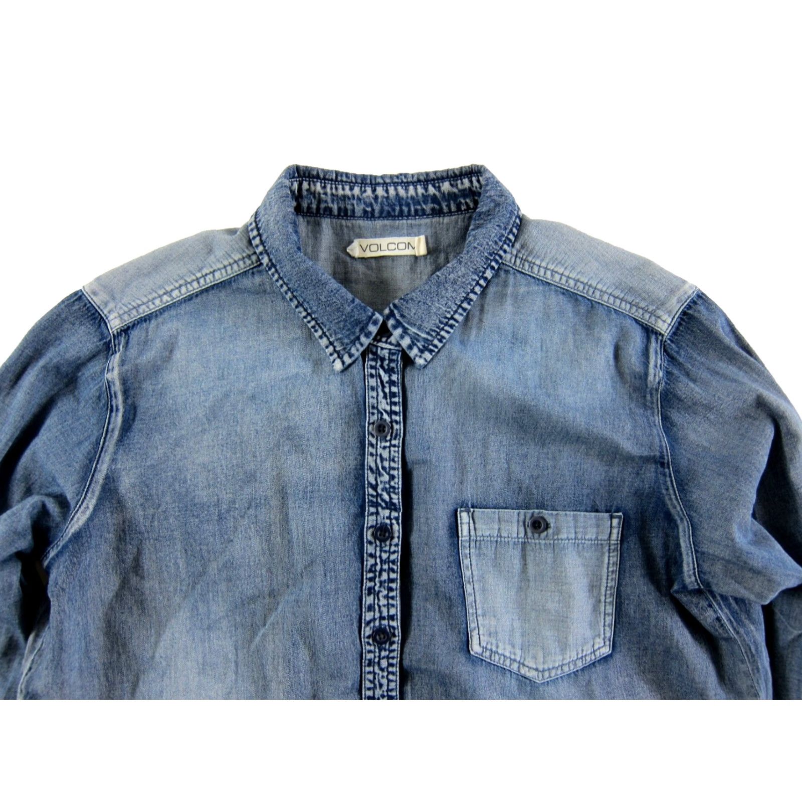 Volcom VOLCOM Blue Denim 100% Cotton Collared Long Sleeve Button Down Blouse Medium Size M / US 6-8 / IT 42-44 - 4 Thumbnail