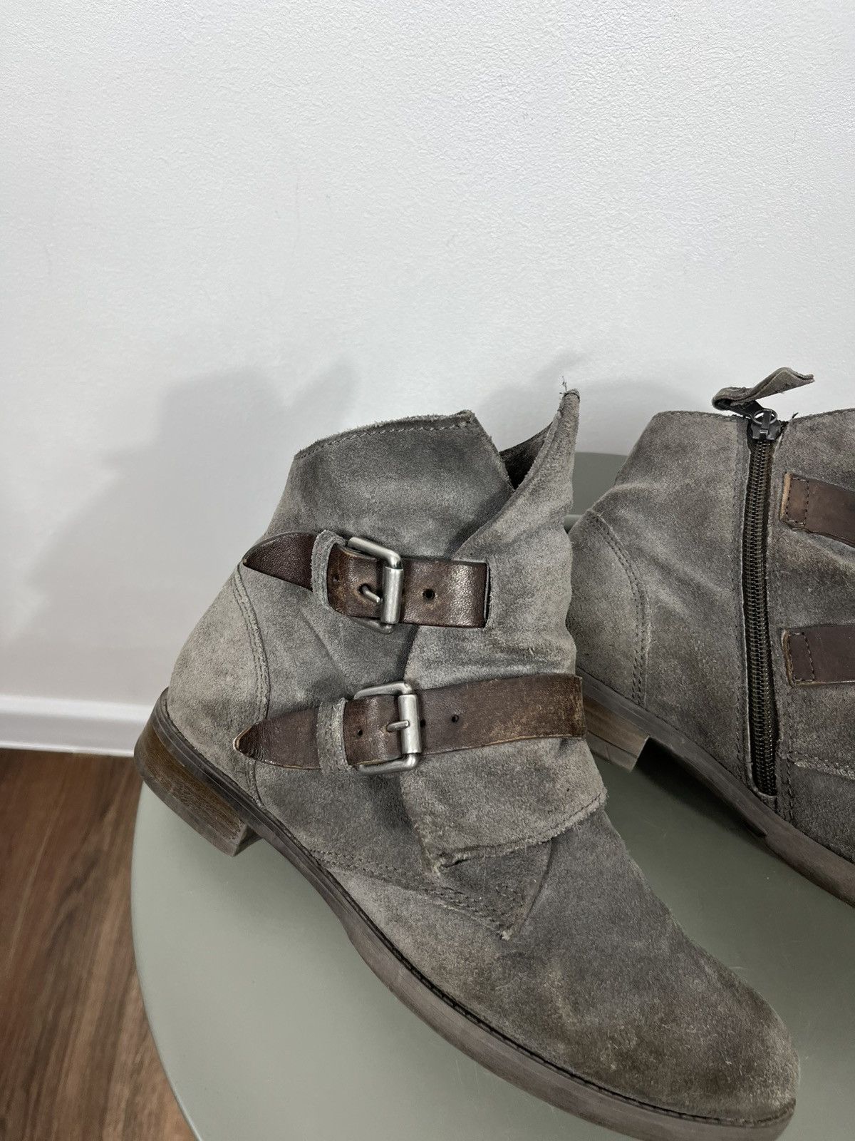 Other Avant Garde Distressed Suede Boots 38 Strap Zip Ankle Shoes Size US 7 / IT 37 - 2 Thumbnail