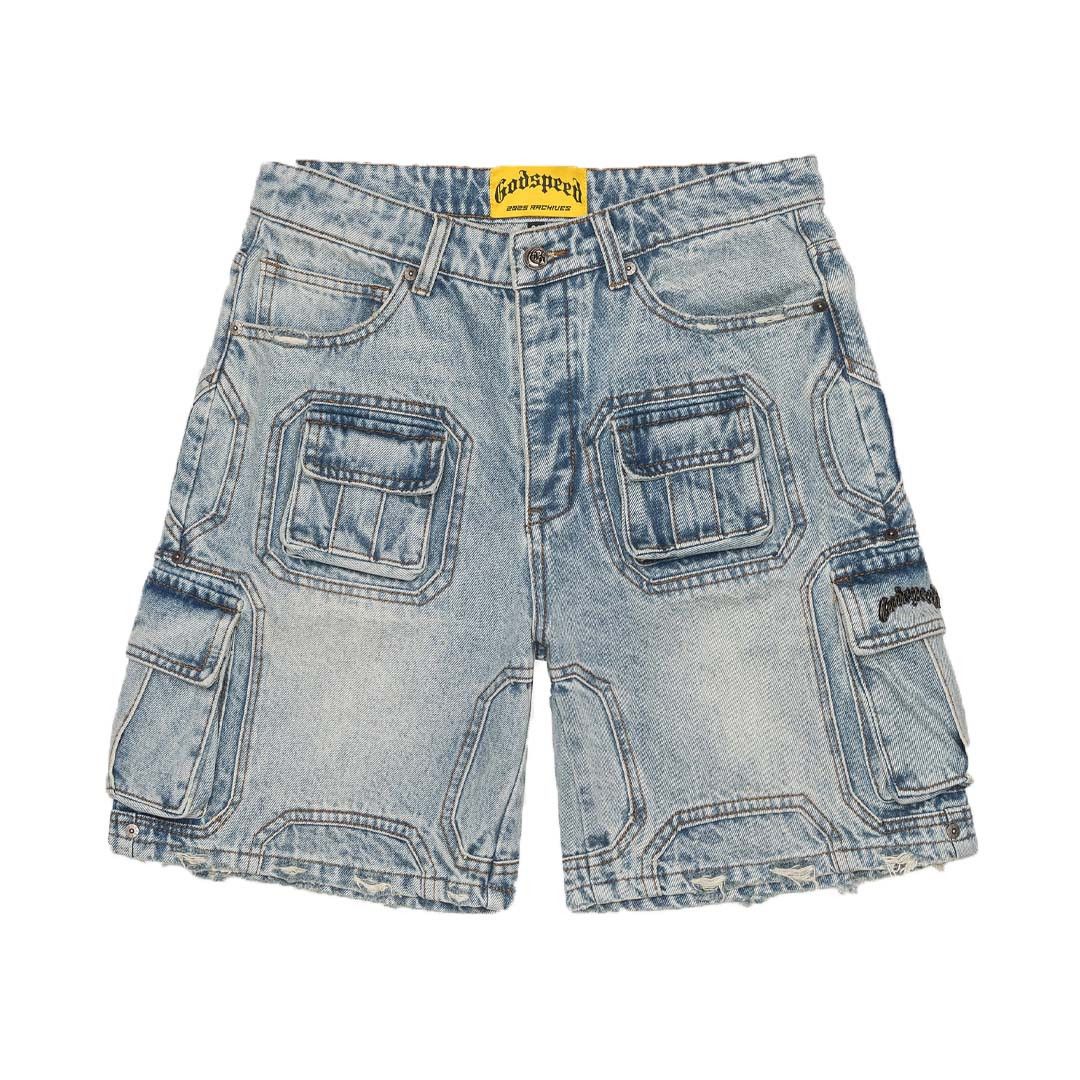 Godspeed Octagon Cargo Denim Shorts Blue Size US 32 / EU 48 - 1 Thumbnail