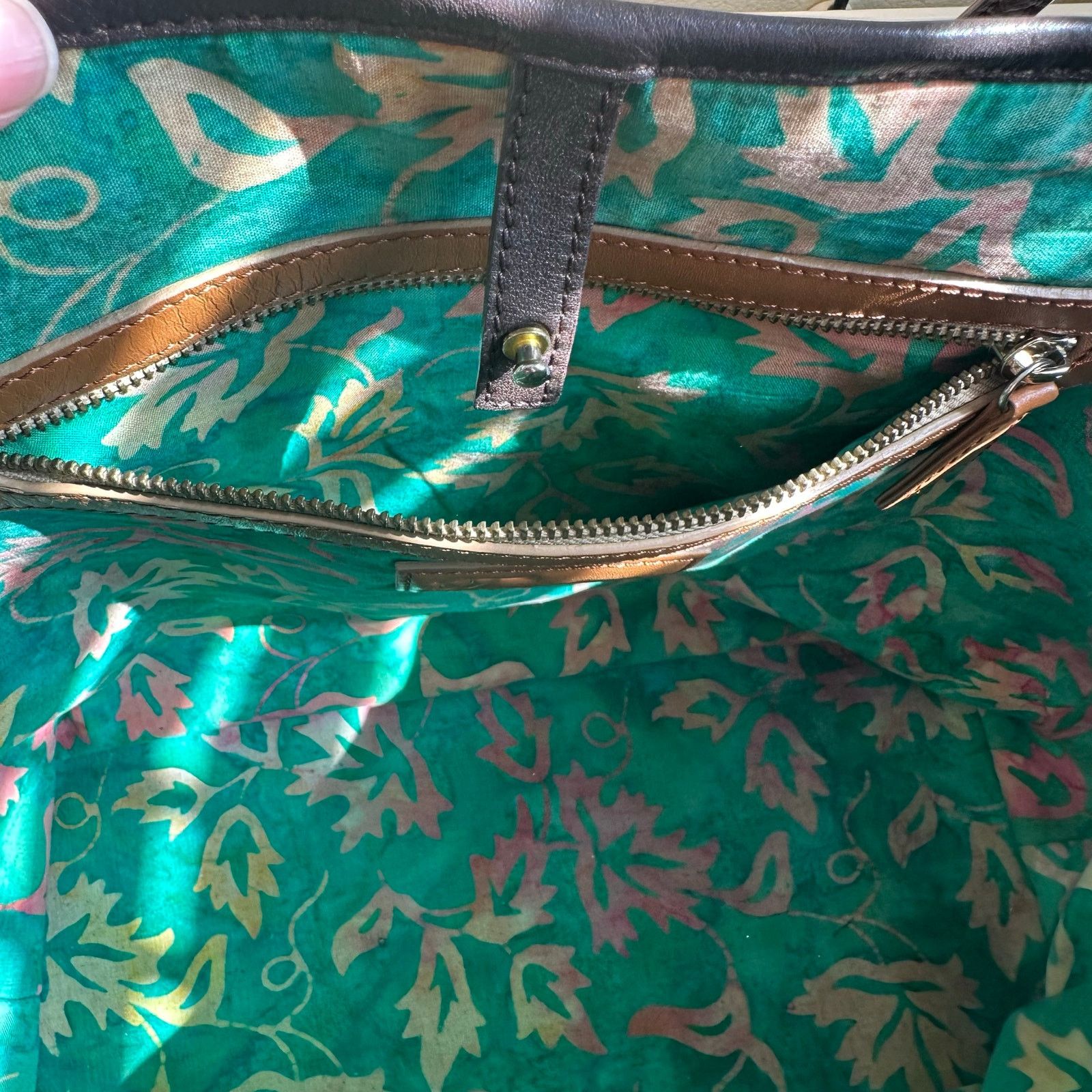 Other Genuine Leather Tote Batik Print Fabric Lined Handmade Size ONE SIZE - 9 Thumbnail