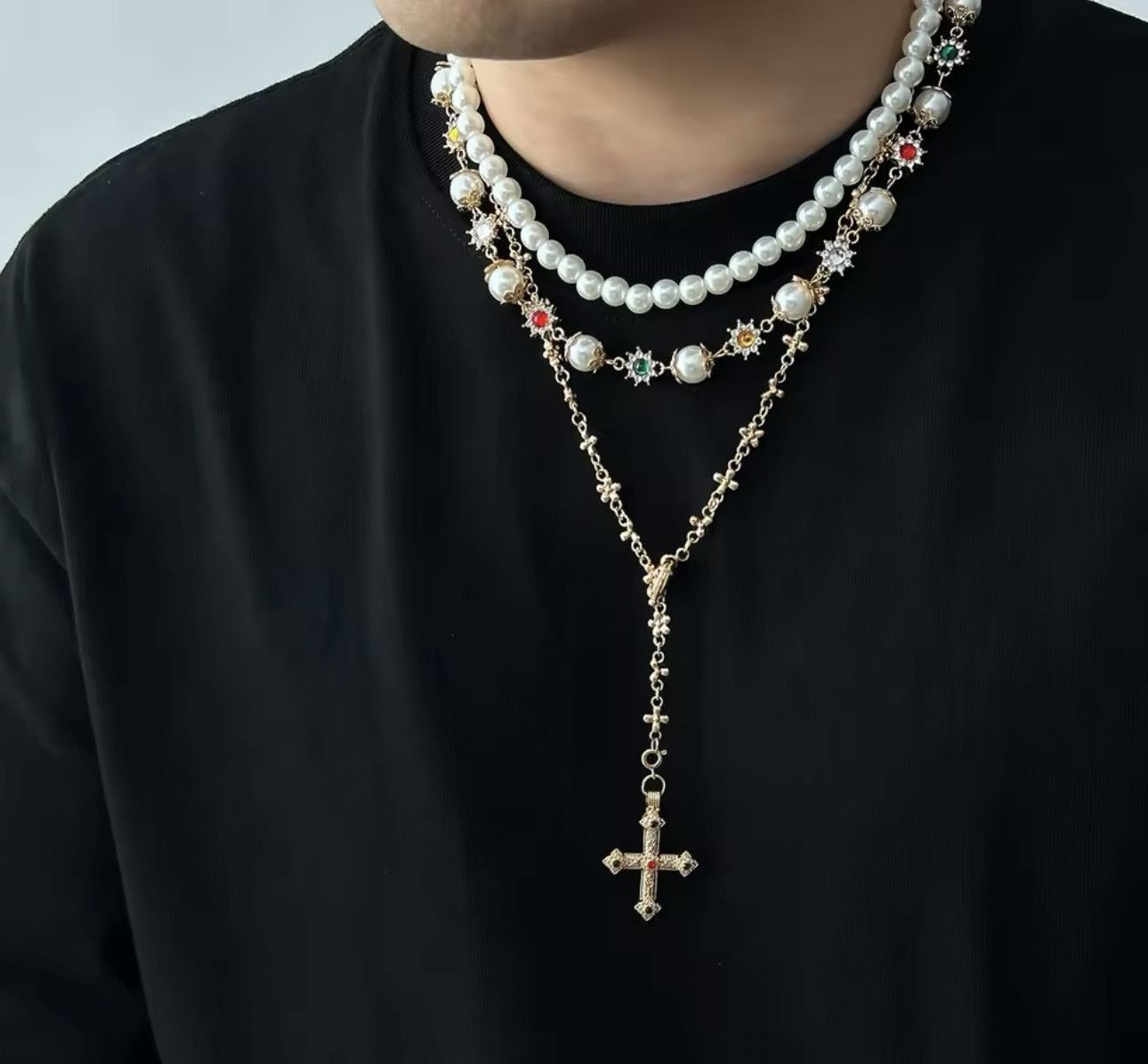 Jewelry 3Pcs/Set Creative Rhinestone Imitation Pearl Chain Necklace Size ONE SIZE - 4 Thumbnail