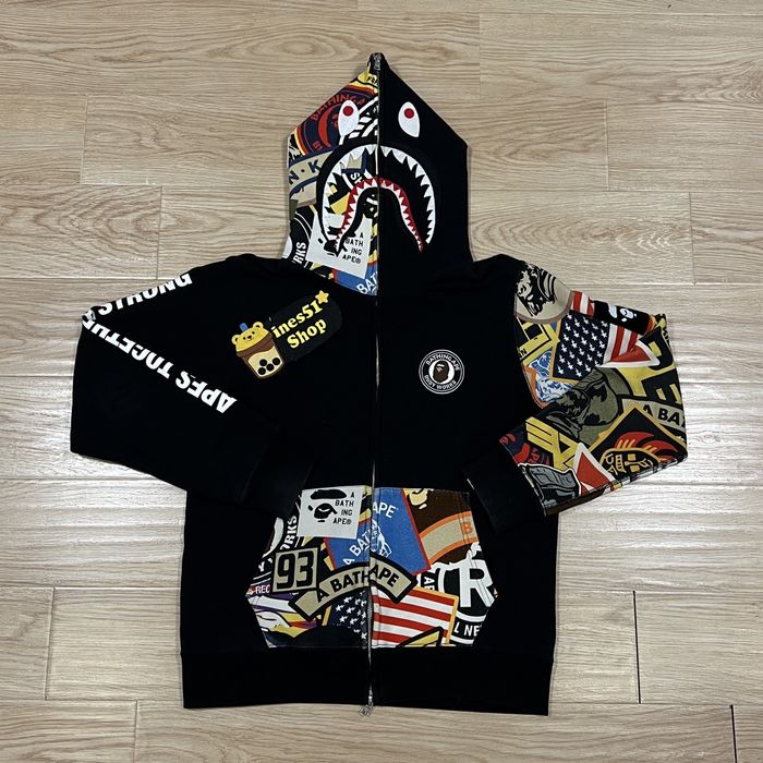 Bape Bape Patched Shark Full Zip Up Hoodie | Grailed