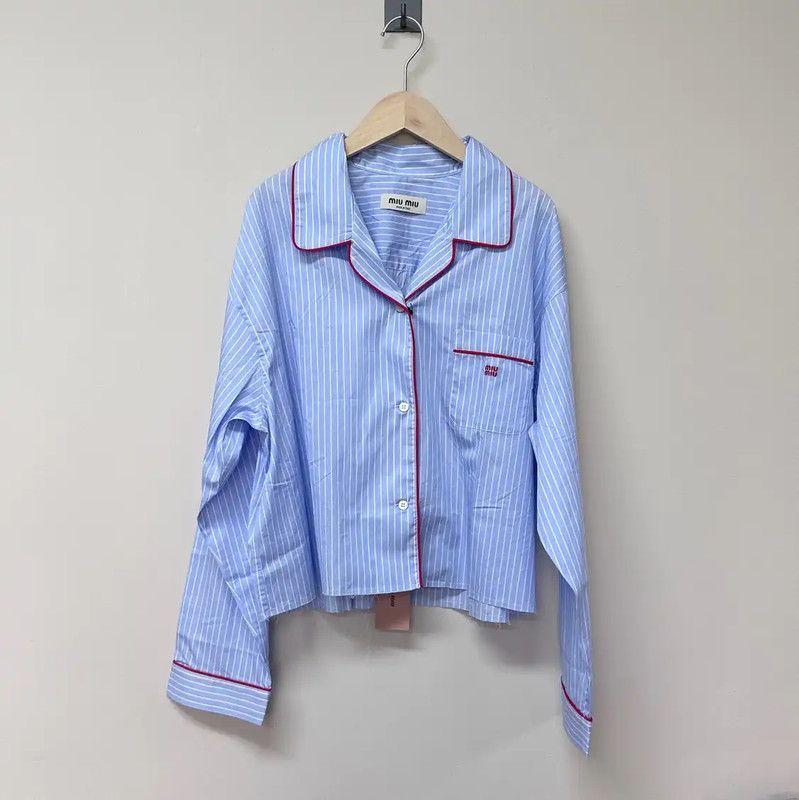 Miu Miu Miu Miu Striped Blue Cotton Shirt for Women 0089 Size XS / US 0-2 / IT 36-38 - 1 Thumbnail