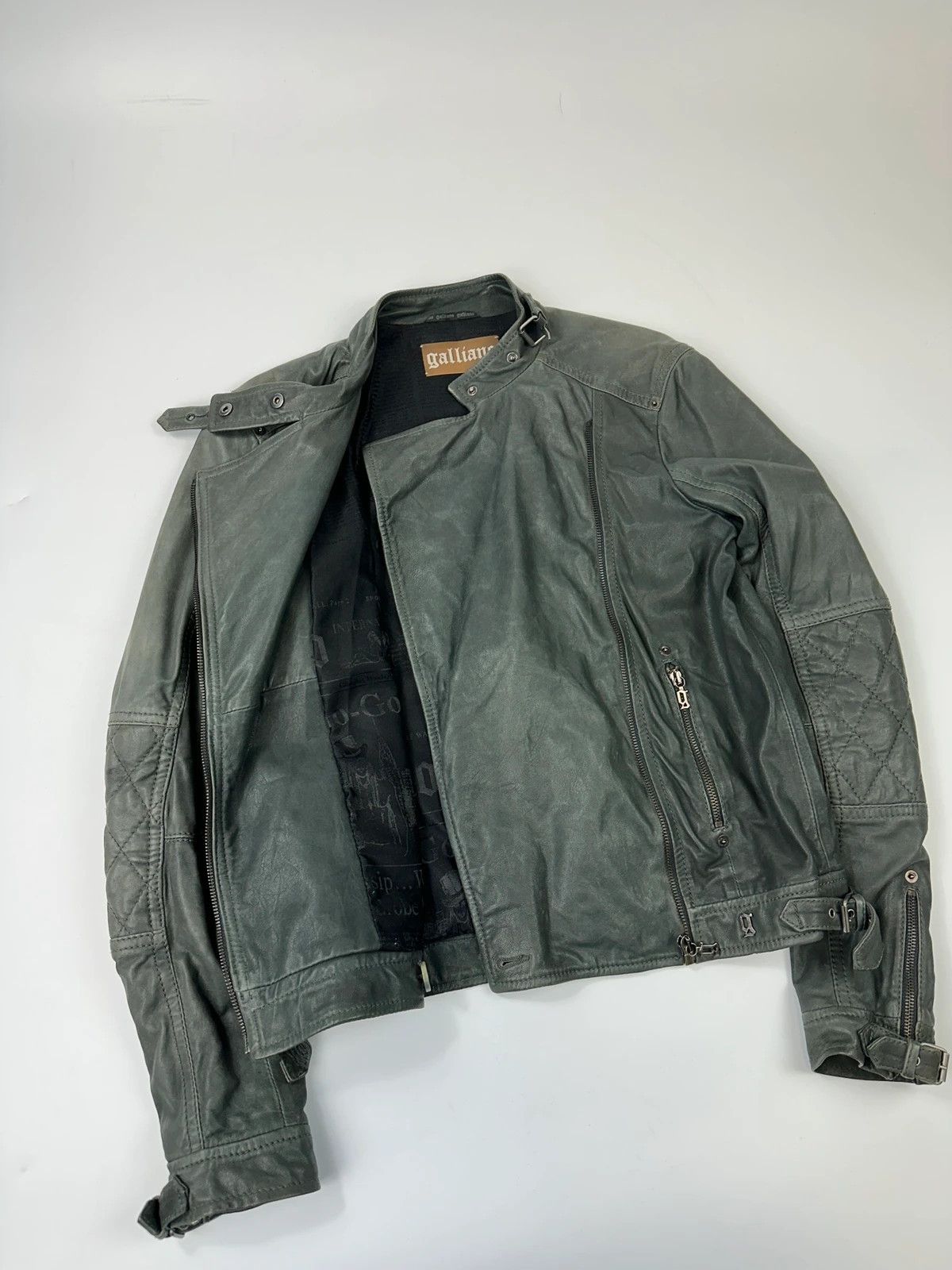 John Galliano John Galliano Khaki Green Side Zip Perfecto Leather Jacket Size M / US 6-8 / IT 42-44 - 10 Thumbnail