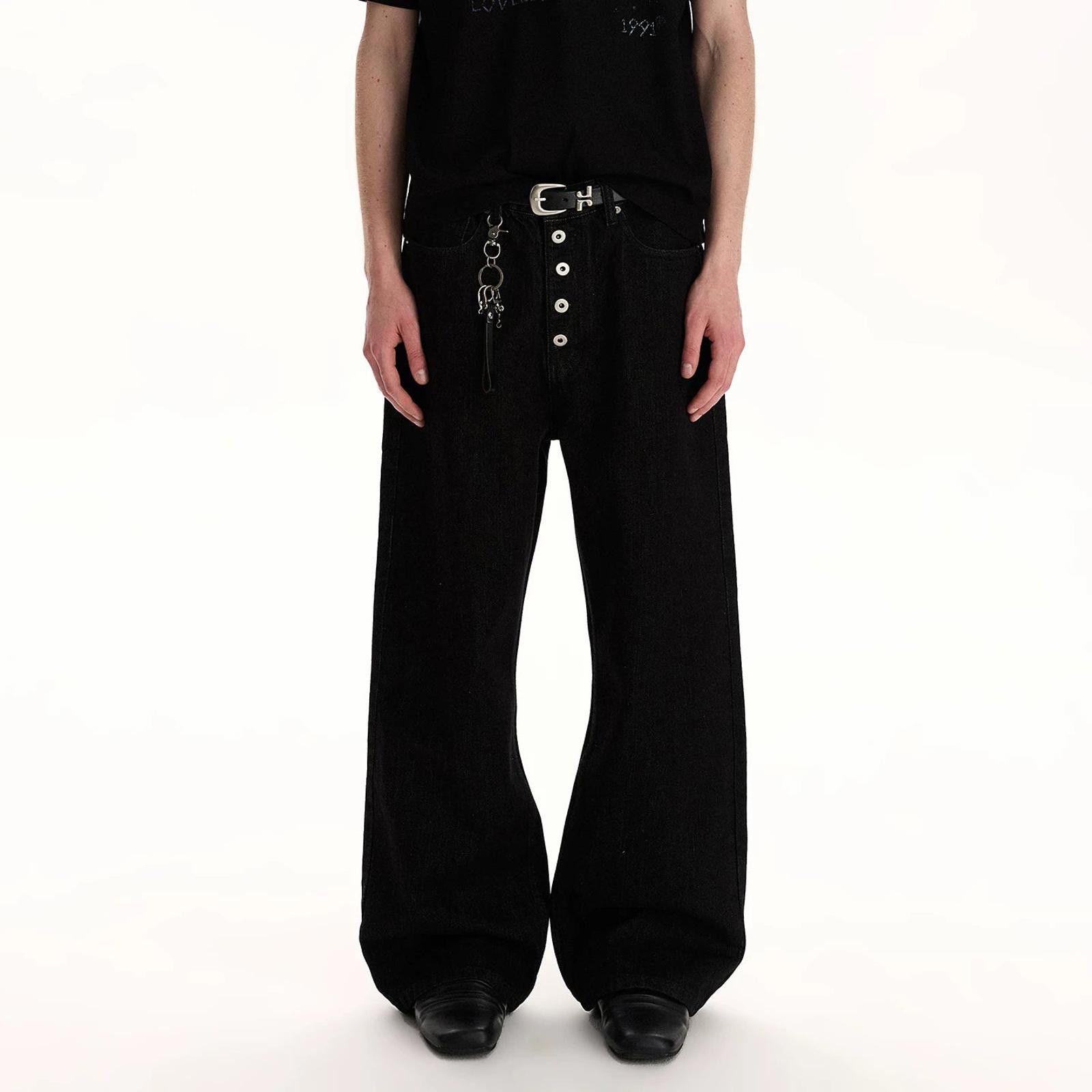 Jean Black 5-Button Wide-Leg Raw Button-Fly Denim Jeans Size US 30 / EU 46 - 1 Thumbnail