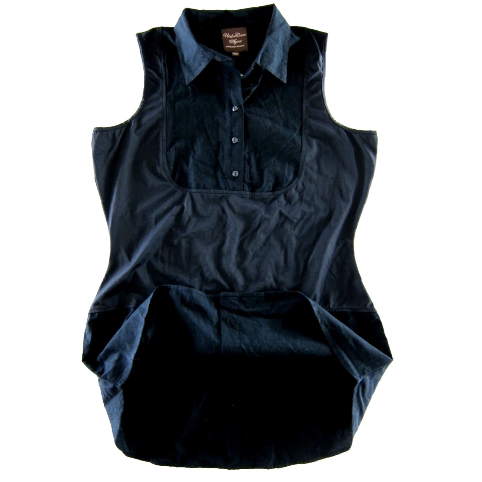 Undercover Under Cover Agent Black Stretch Sleeveless Collared Long Tunic Blouse Large Size L / US 10 / IT 46 - 4 Thumbnail