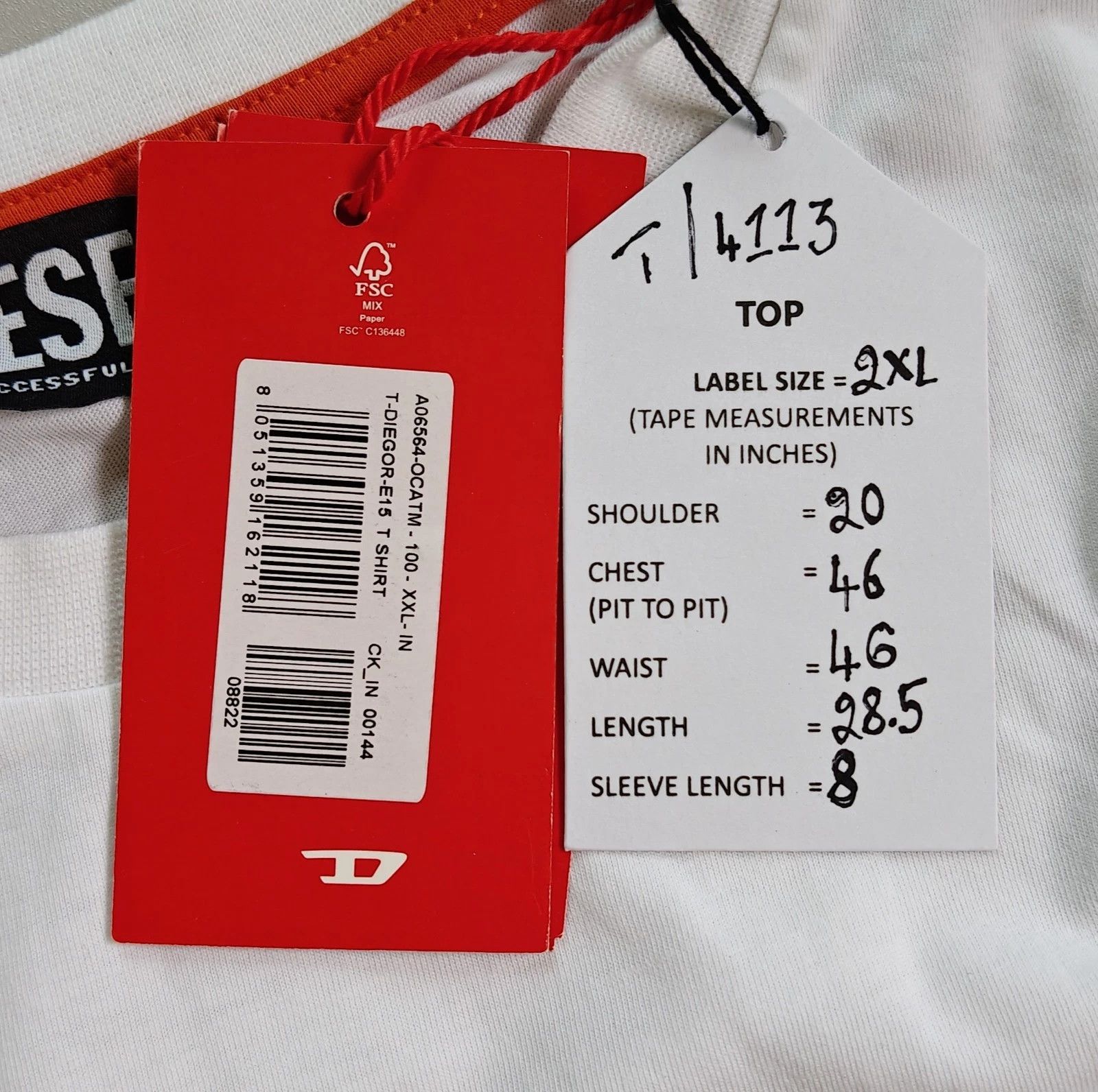 Diesel DIESEL White T-Shirt With Logo Patch FTP 4113 Size US XXL / EU 58 / 5 - 5 Thumbnail