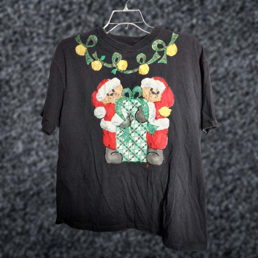 Hanes VINTAGE Hanes T Shirt Christmas Puff Paint Womens XL Blue Cat Bear Holiday Ugly Sweater 90s Mens? Girls? Wait. Size XL / US 12-14 / IT 48-50 - 1 Thumbnail