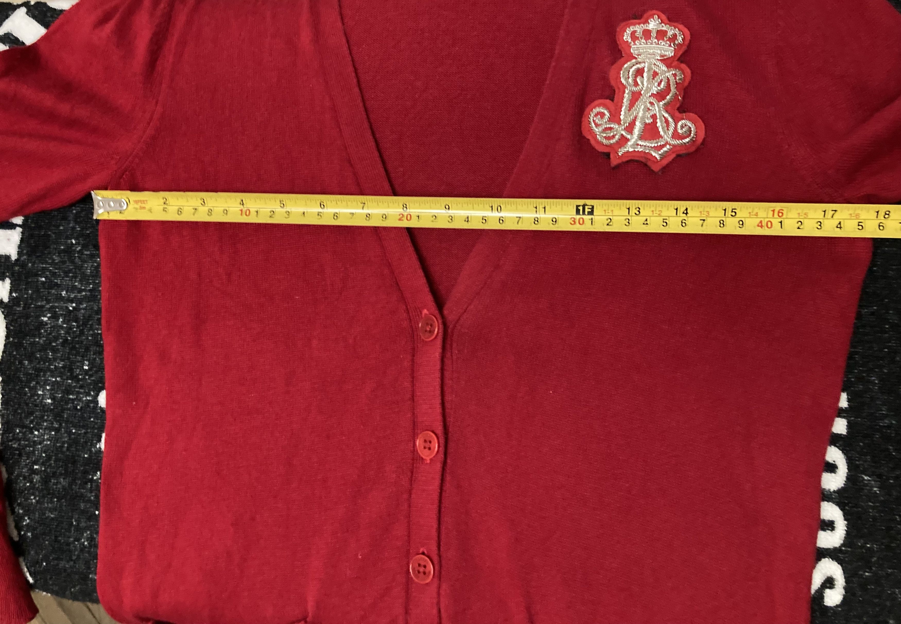 Designer × Ralph Lauren Vintage Ralph Lauren Red Cardigan With Embroidered Patch Size M / US 6-8 / IT 42-44 - 12 Thumbnail