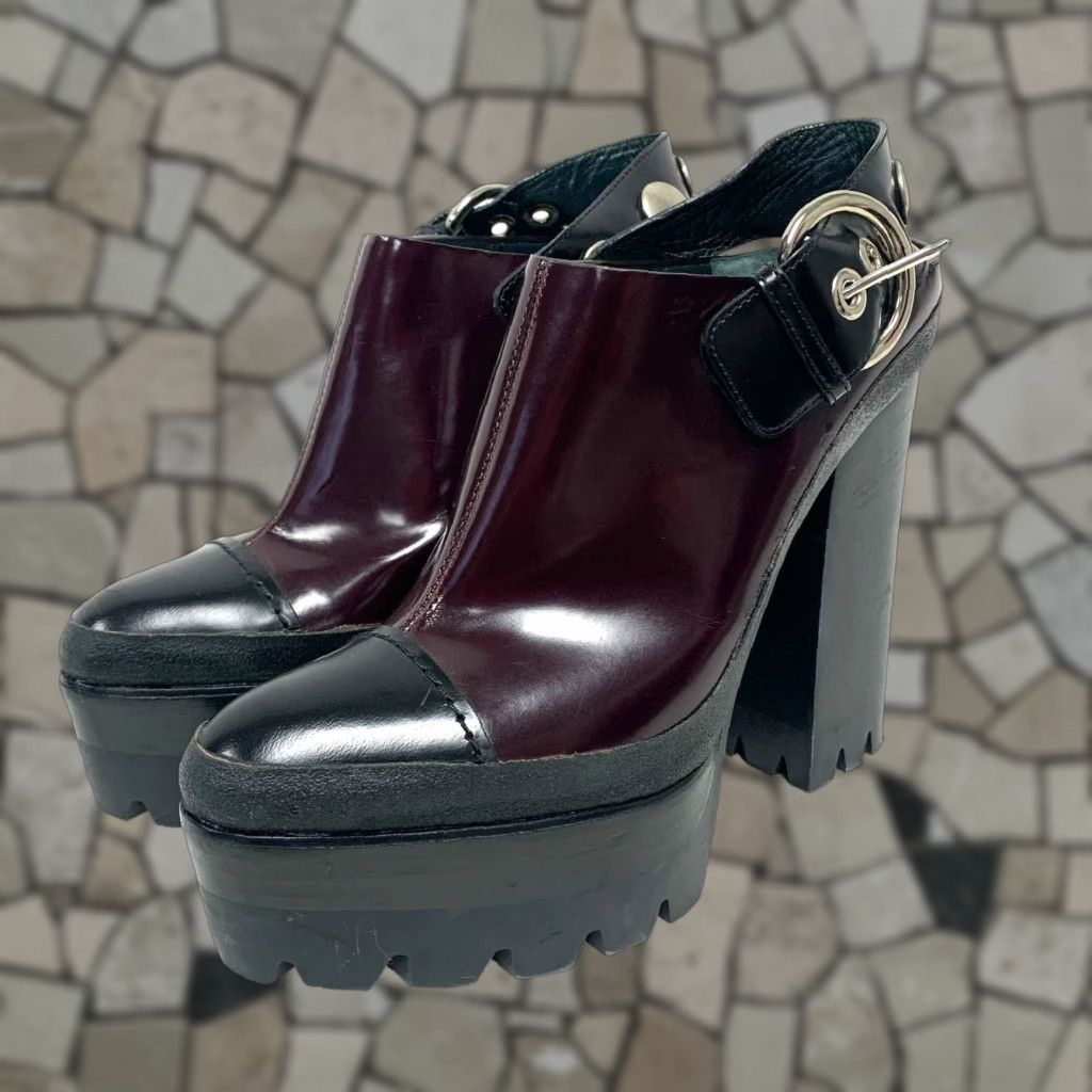 Mulberry Womens Heels Platform Burgundy Patent Leather 38 5