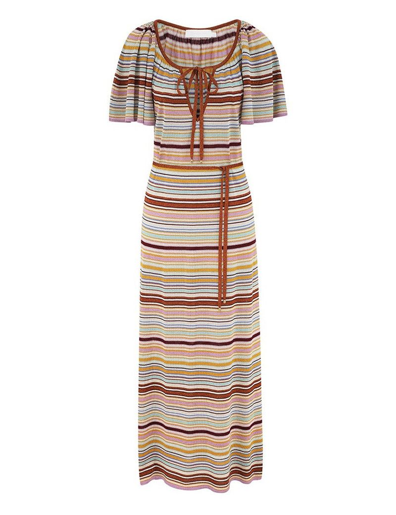 Zimmermann oc11z0226 Tallow Metallic Stripe Dress In Multicolor Size L / US 10 / IT 46 - 1 Thumbnail