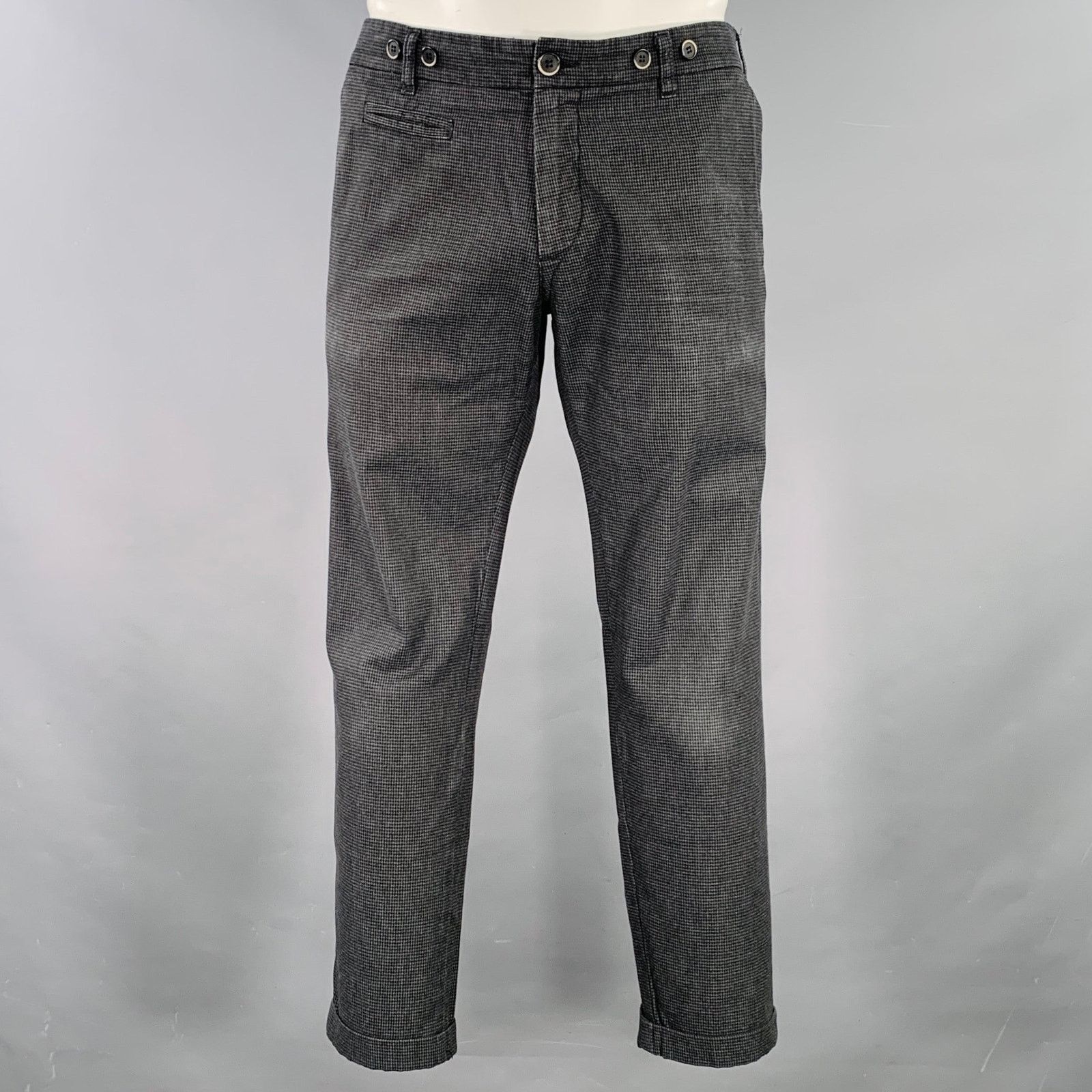 Barena BARENA Grey Black Houndstooth Cotton Cuffed Dress Pants Size US 35 - 1 Thumbnail