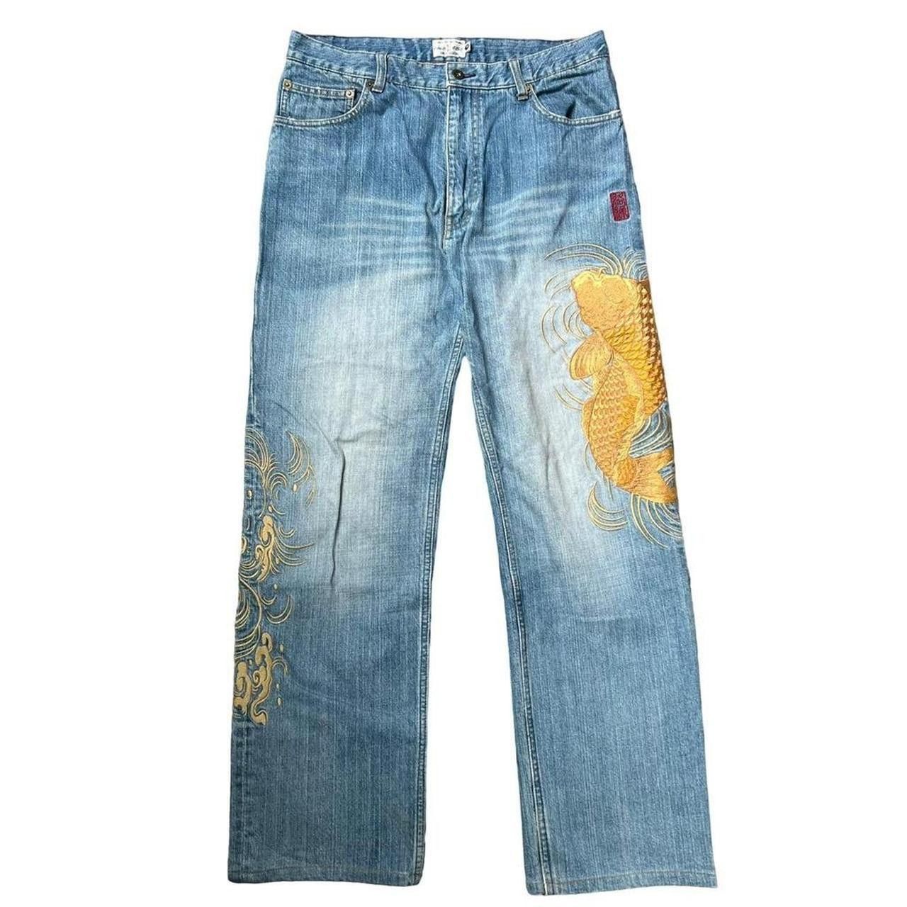 Karakuri Tamashii Karakuri Tamashii Embroidered Koi Japanese Jeans - Waist 33 Size US 33 - 1 Thumbnail