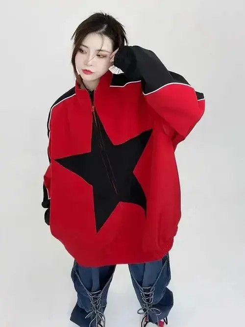 VIBE Jacket windbreaker Harajuku style stars Y2k zipper patchwork Size US L / EU 52-54 / 3 - 4 Thumbnail