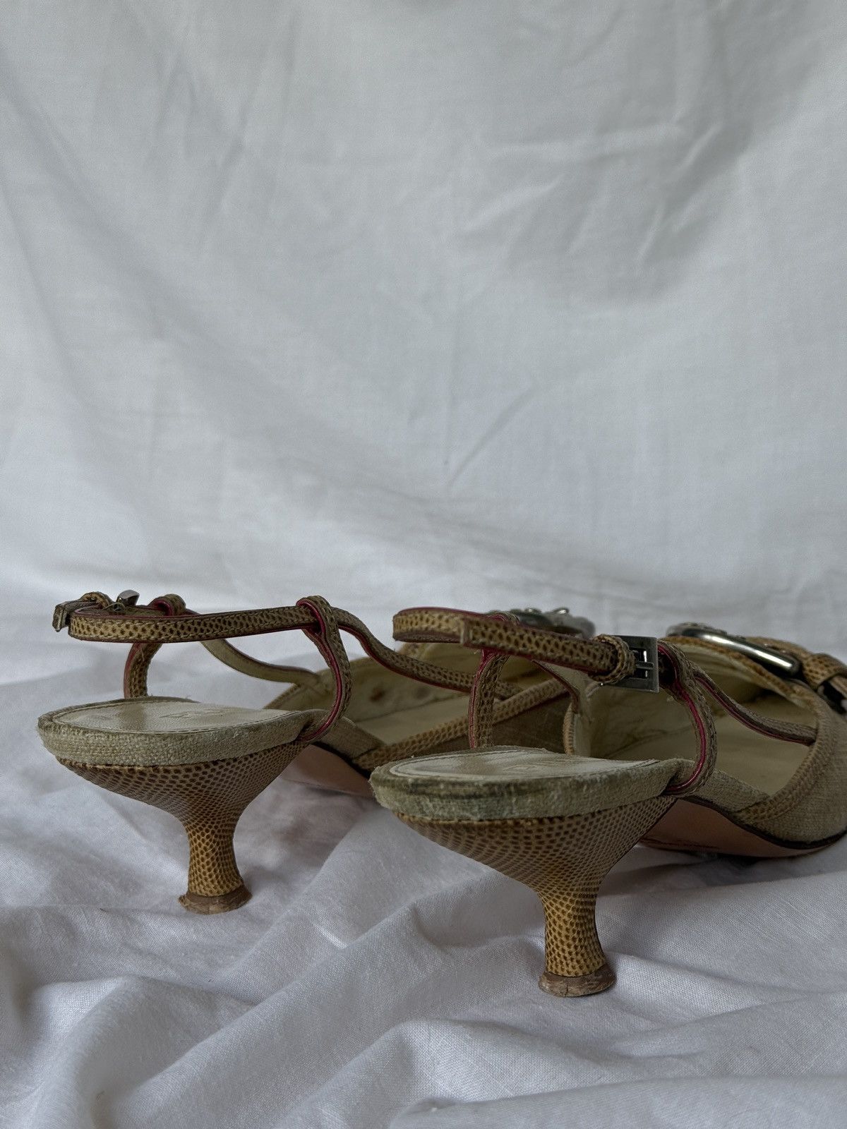 Prada Prada Cloth Beige Buckle Mules Kitten Heels Size US 6.5 / IT 36.5 - 6 Thumbnail