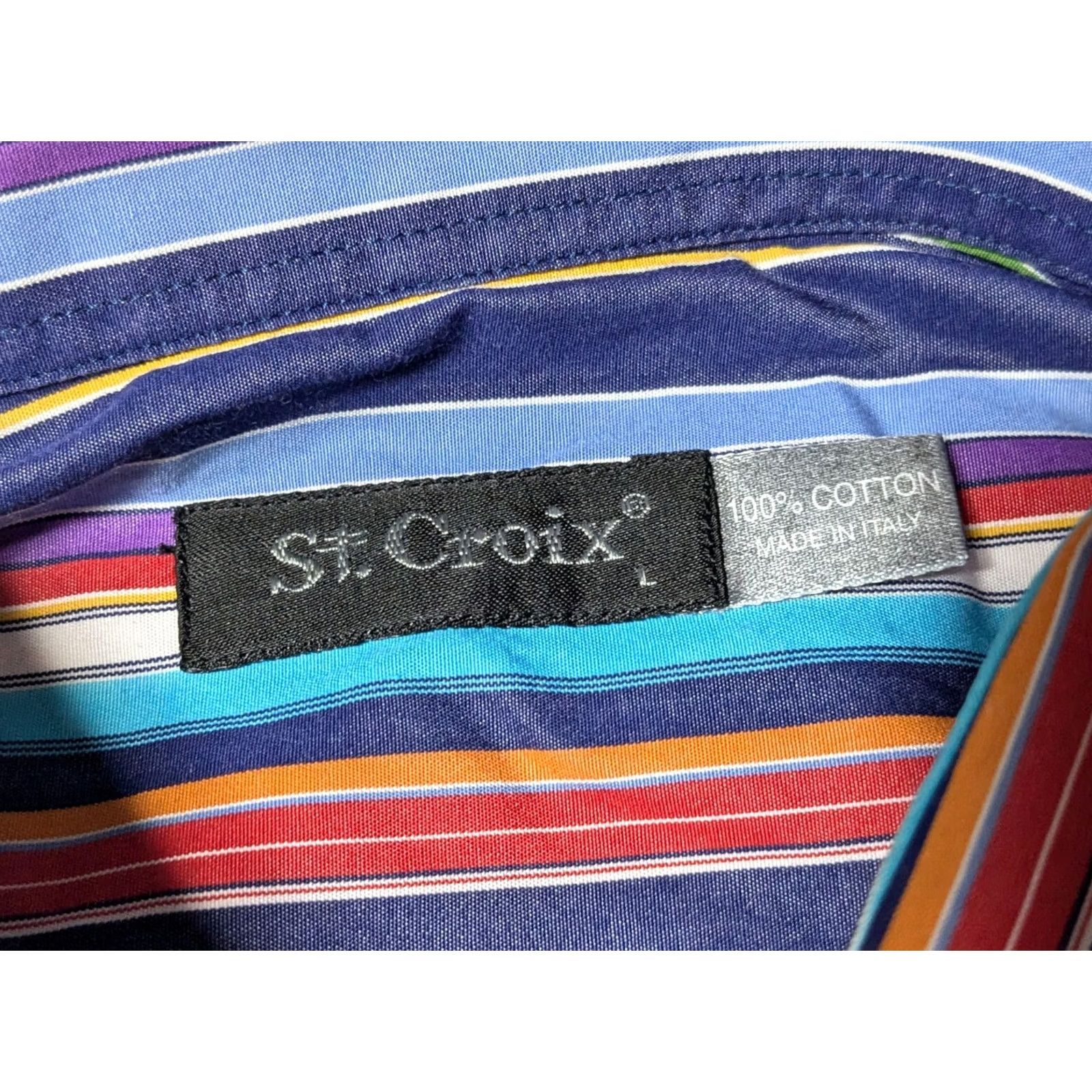 Vintage ST. CROIX Men L Blue Multi Striped Cotton Button-Up Shirt Made In Italy Size US L / EU 52-54 / 3 - 7 Thumbnail