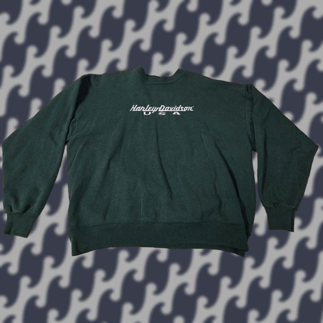 Harley Davidson VINTAGE Harley-Davidson Sweatshirt Mens XL Green Crewneck Pullover Made USA 90s Size US XL / EU 56 / 4 - 1 Thumbnail