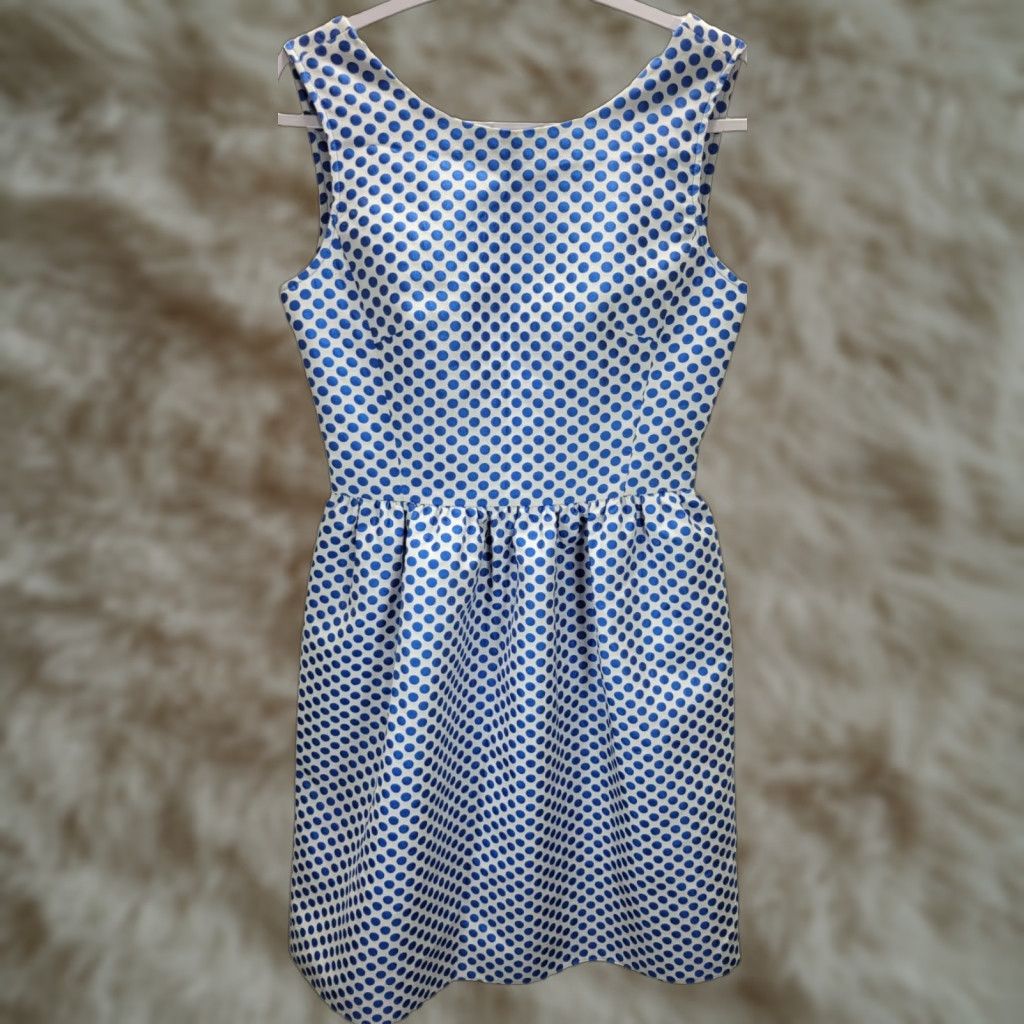 Vintage Axara Paris Blue White Polka Dot Dress Cotton Blend Midi Sleeveless Sz 38 Womens Fit & Flare, Yellow? Size XS / US 0-2 / IT 36-38 - 1 Thumbnail
