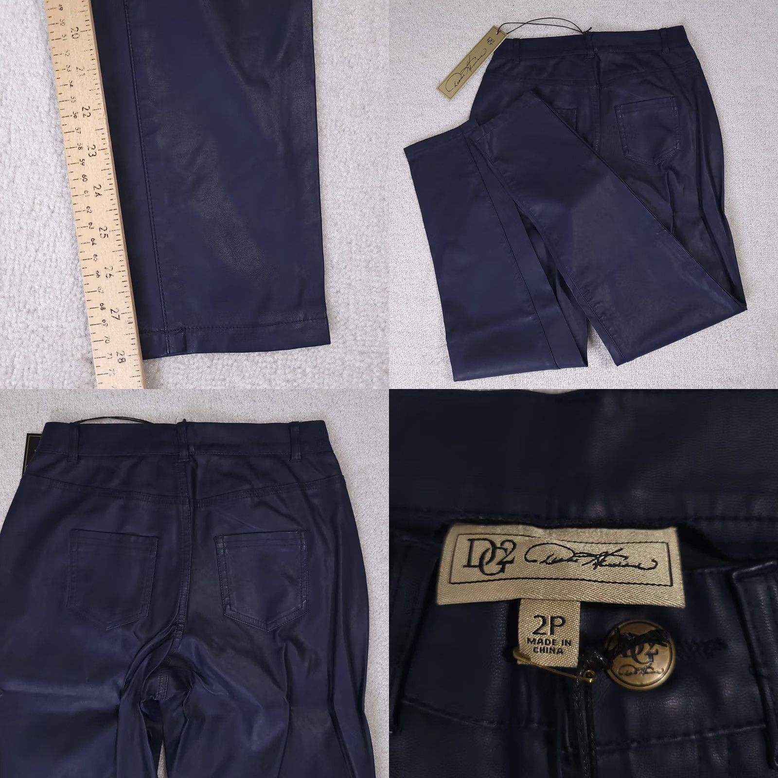 Vintage DG2 By Diane Gillman Pants Faux Leather Polyurethane Stretch Women's 2P Blue Pants Skinny Regular 2P Blue Womens Size 26" / US 2 / IT 38 - 8 Thumbnail