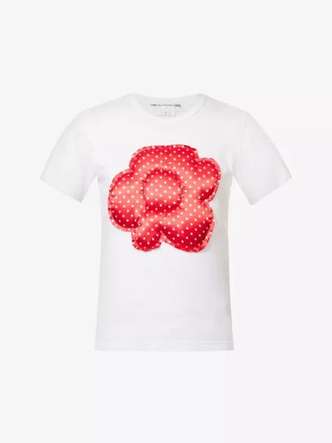 Comme des Garcons Girl o1mle0824 Floral Applique T-Shirt in White & Red Size M / US 6-8 / IT 42-44 - 1 Thumbnail