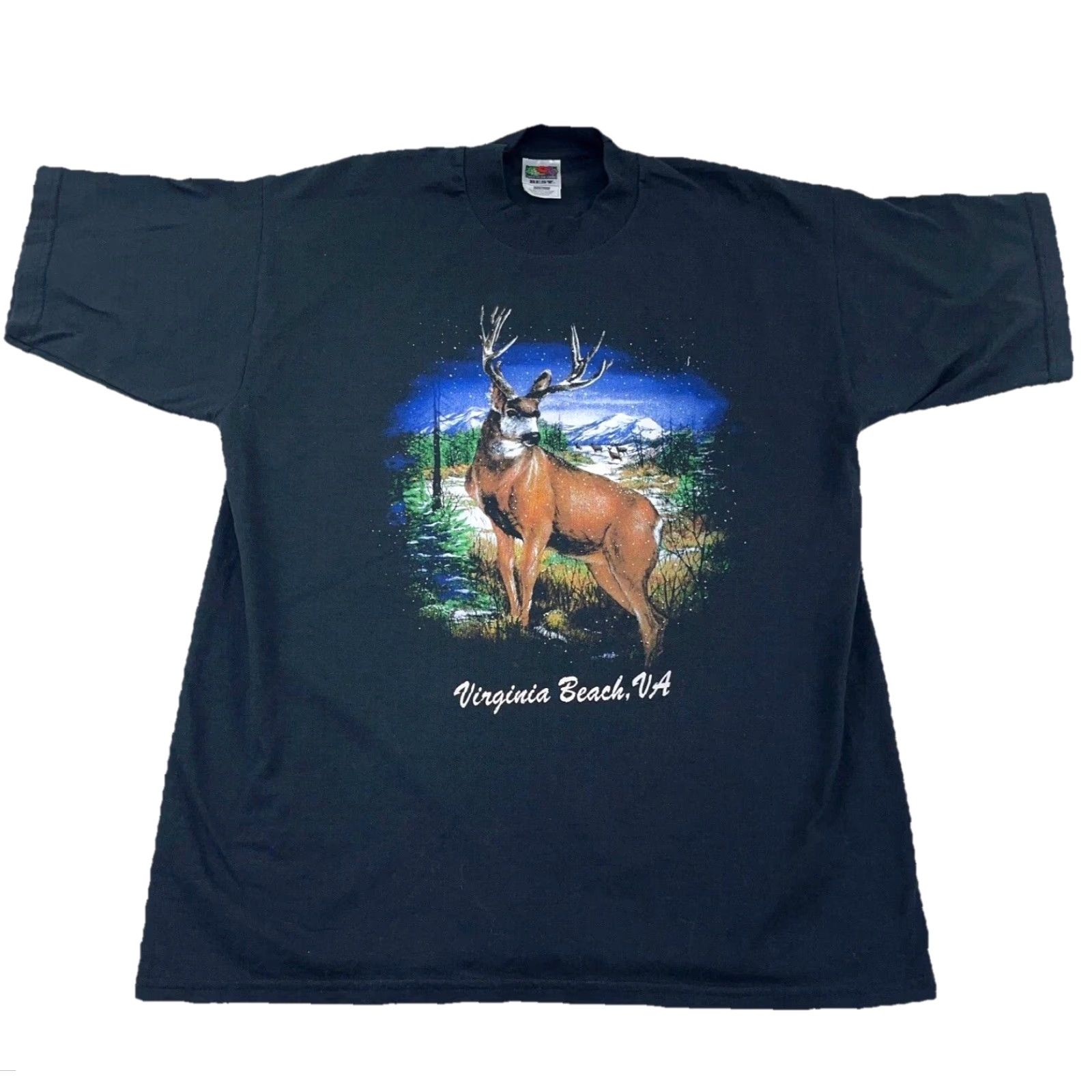 Fruit Of The Loom Vintage Nike Shirt Men Large Black Tee Hunting Deer Buck 90s Y2K VA Beach Size US L / EU 52-54 / 3 - 2 Thumbnail