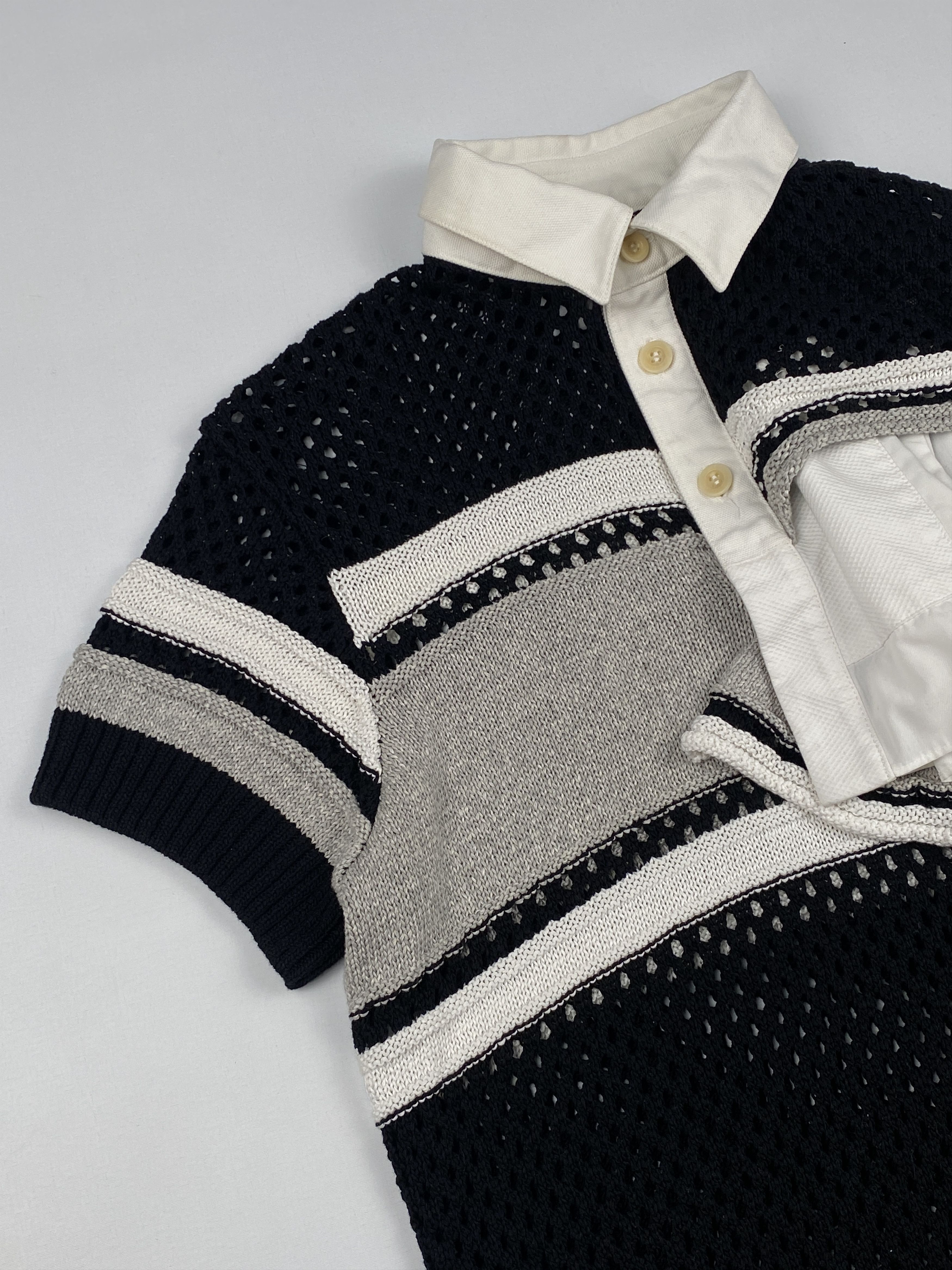 Sacai Paneled Ruffled Polo Top Size L / US 10 / IT 46 - 6 Thumbnail