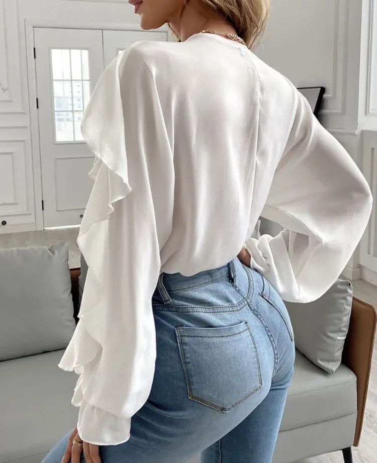 Other Women's Spring Summer V-neck Flounce Top Size M / US 6-8 / IT 42-44 - 2 Thumbnail