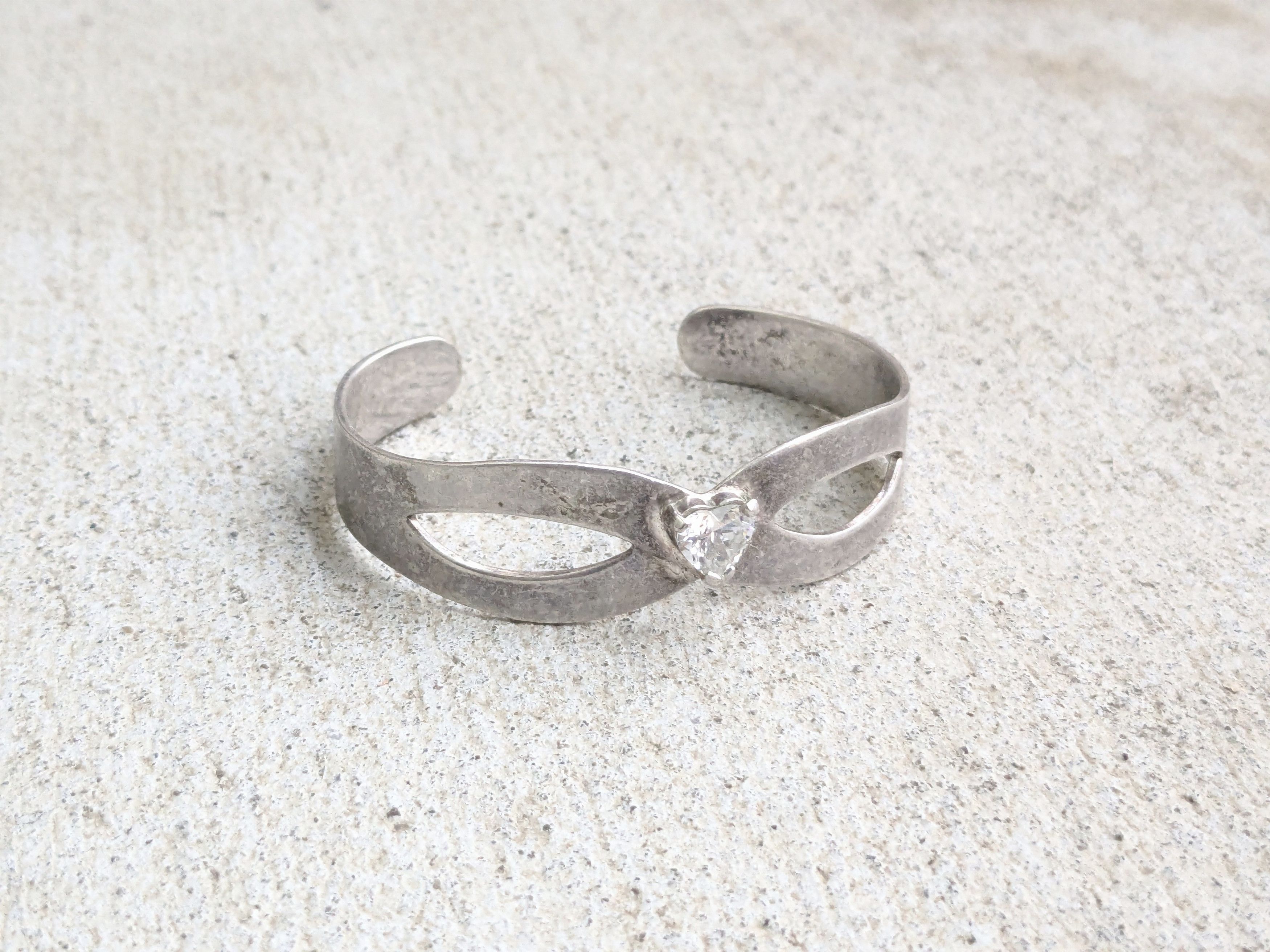 Jewelry × Vintage Vintage Sterling Silver Bracelet Cuff 5.5" Heart CZ Y2K Size ONE SIZE - 1 Thumbnail