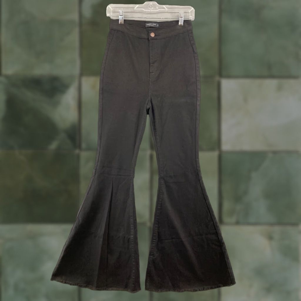 Vintage Hammer Jeans Jeans Bellbottoms Womens 5 Black - High Rise Flared Hippie Style - Denim Cotton Blend 33" Inseam - Juniors Size 5 Womens Size 27" / US 4 / IT 40 - 1 Thumbnail