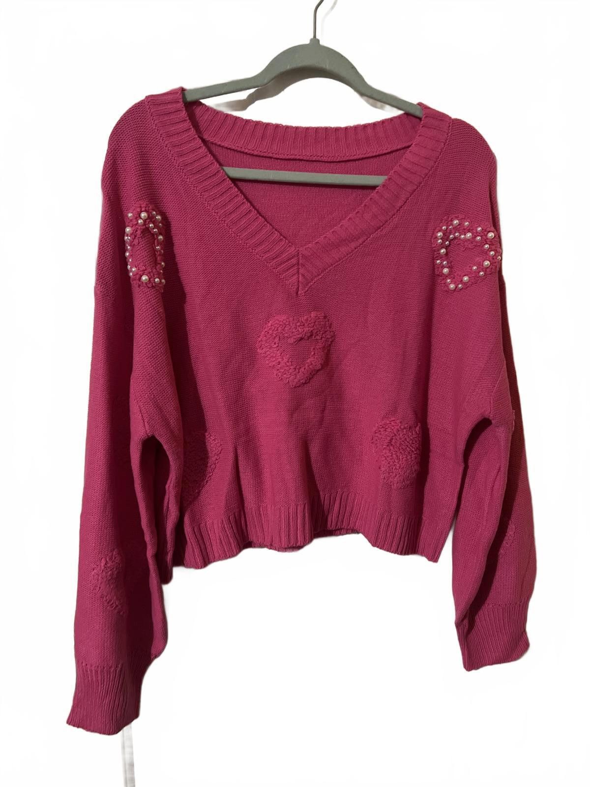 Other Pink V-Neck Sweater with Pearl Heart S, L cottagecore barbie Size S / US 4 / IT 40 - 2 Thumbnail