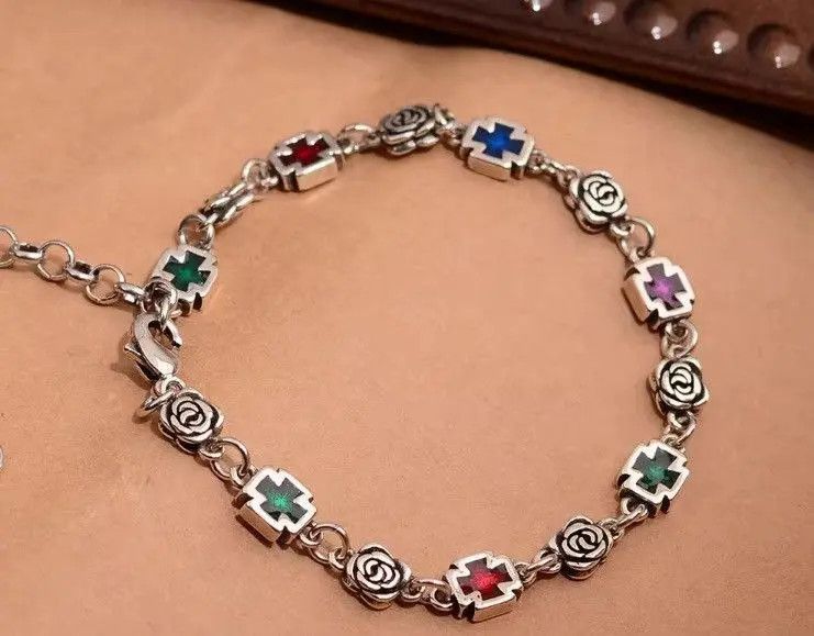 Jewelry Sweet Rose Flower Cross Shiny Colorful Crystal Bracelet Size ONE SIZE - 1 Thumbnail