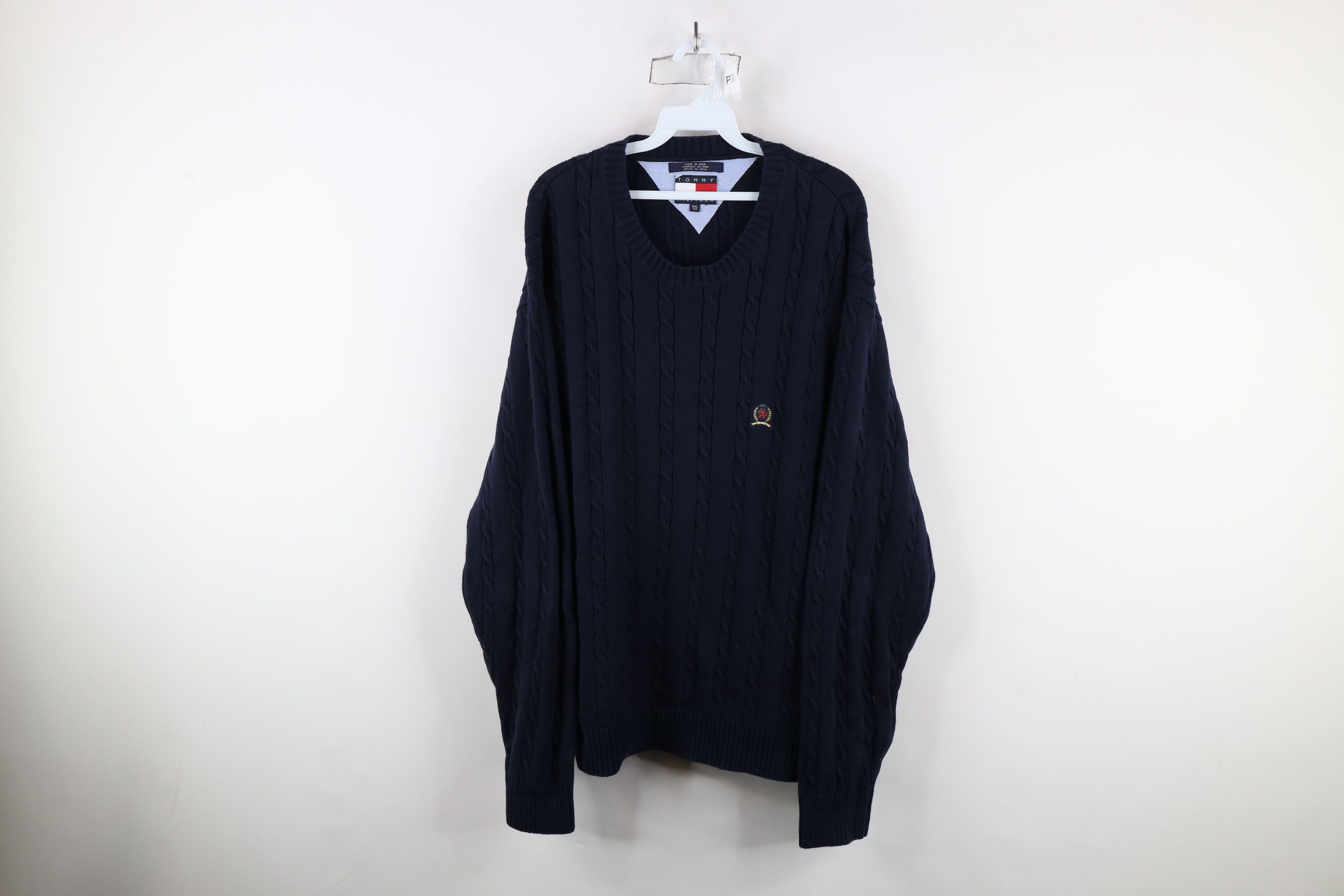 Tommy Hilfiger × Vintage Vintage 90s Tommy Hilfiger Cotton Cable Knit Sweater Blue Size US XXL / EU 58 / 5 - 1 Thumbnail