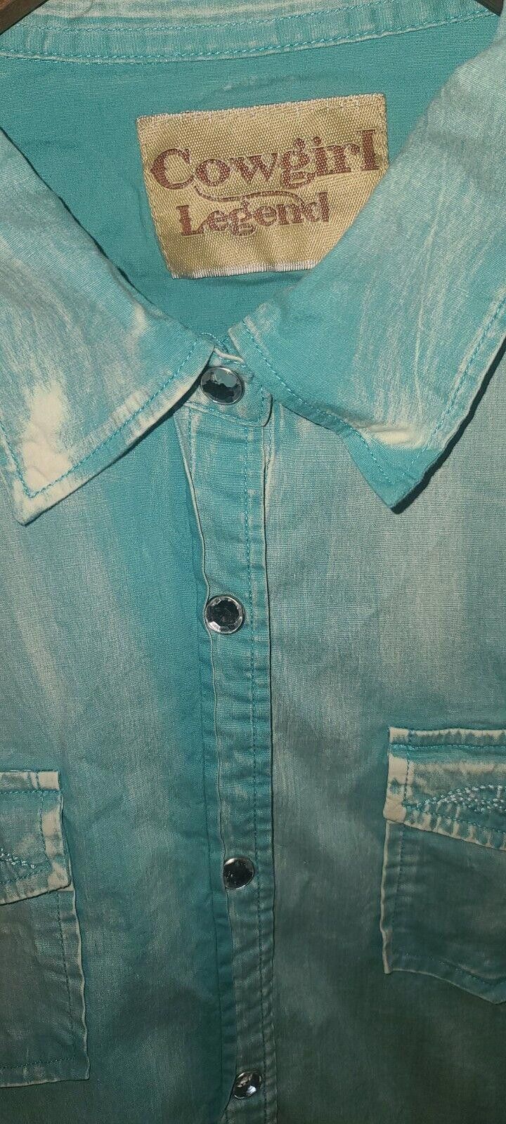 Designer Cowgirl Legend Vtg Western Rhinestone Teal Fade Large Size L / US 10 / IT 46 - 3 Thumbnail