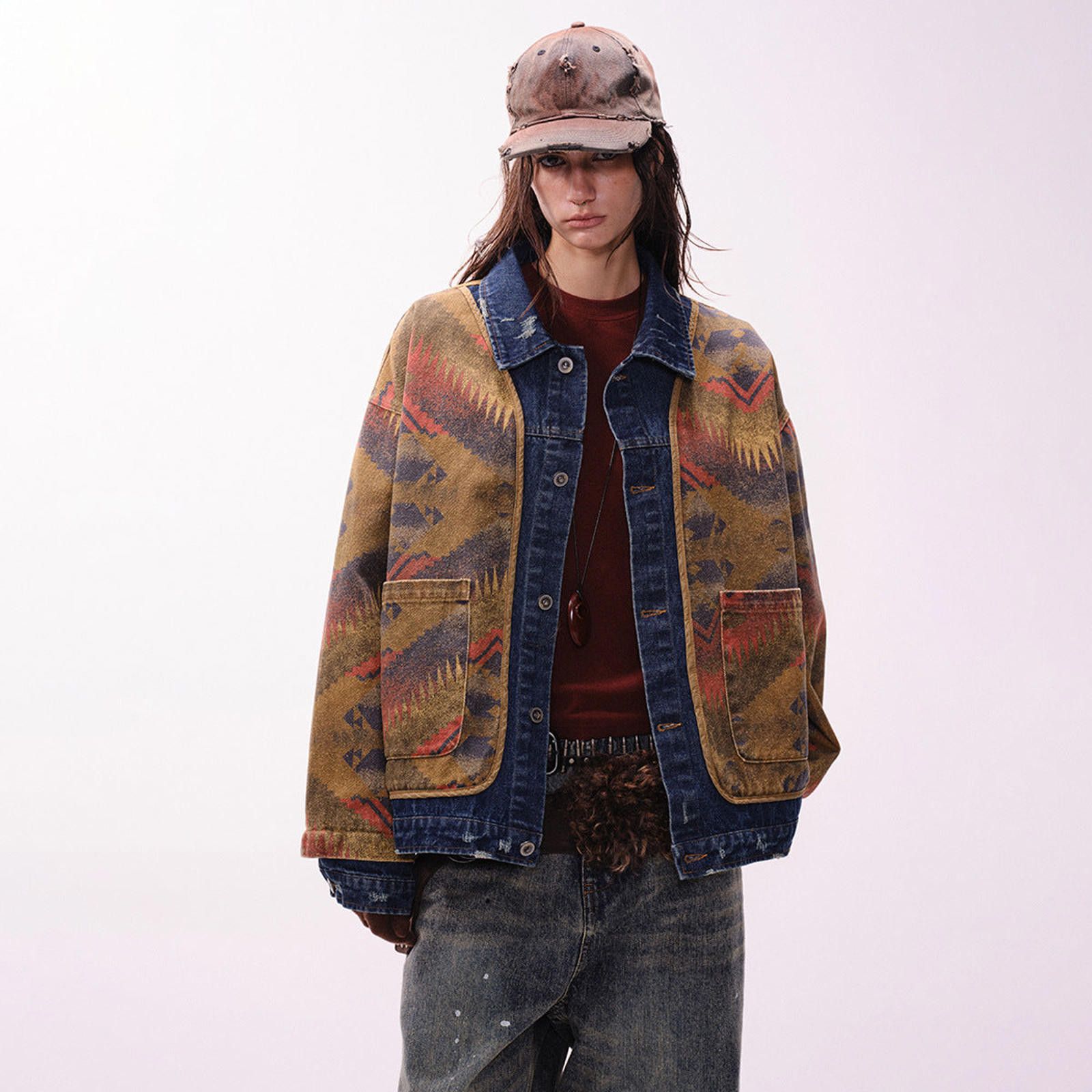 Other Ethnic Jacquard Washed Denim Jacket Size US M / EU 48-50 / 2 - 2 Thumbnail