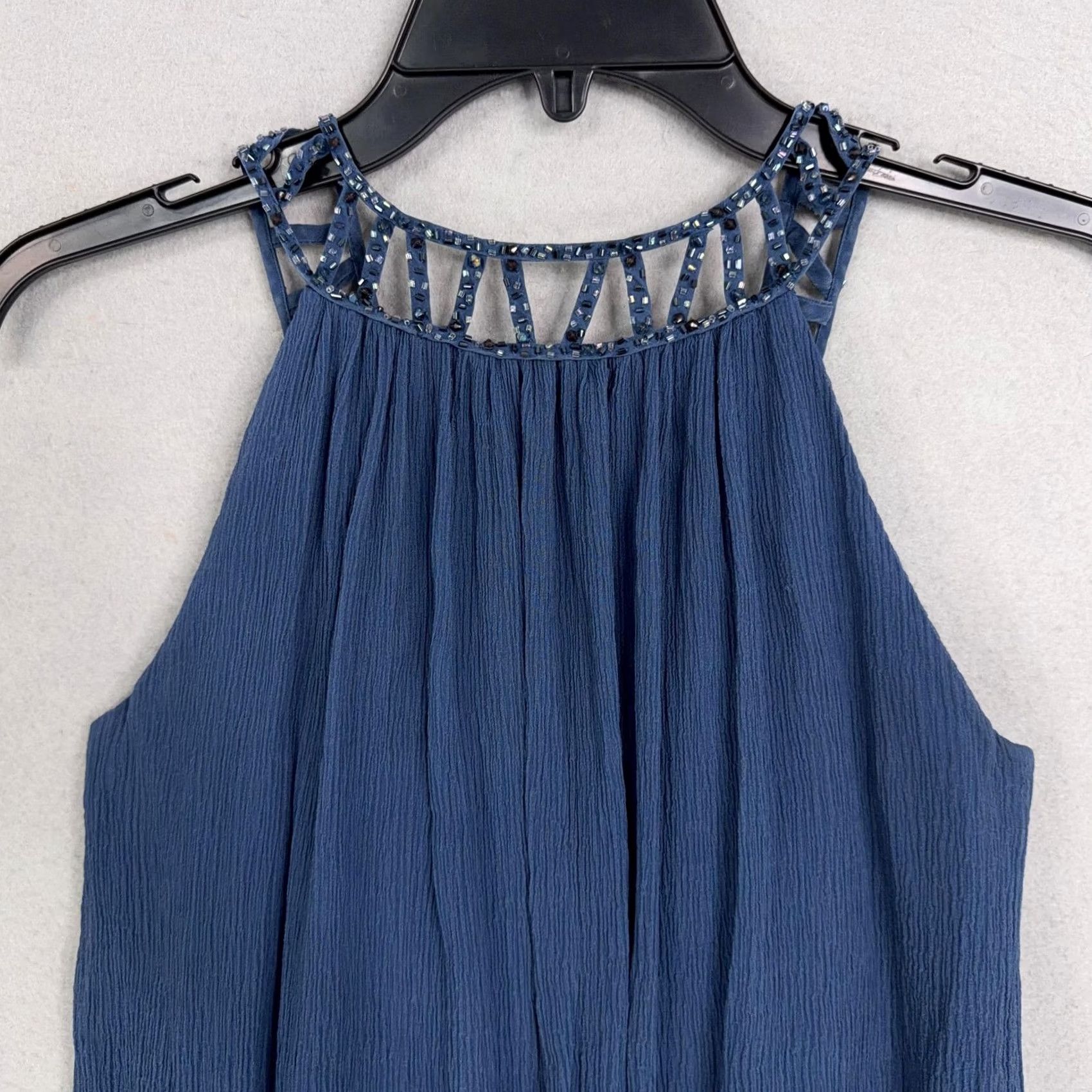 Bcbgmaxazria BCBGMAXAZRIA Dress Womens 2P Blue Beaded Halter Chiffon Swing Short Trapeze Y2K Ladies Petite Size 26" / US 2 / IT 38 - 6 Thumbnail