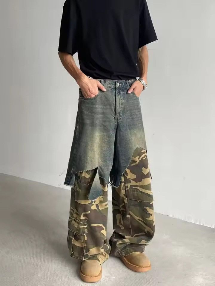 Japanese Brand Ropa Y2K Grunge Camouflage Patchwork Baggy Stacked Jeans Size US 26 / EU 42 - 9 Thumbnail
