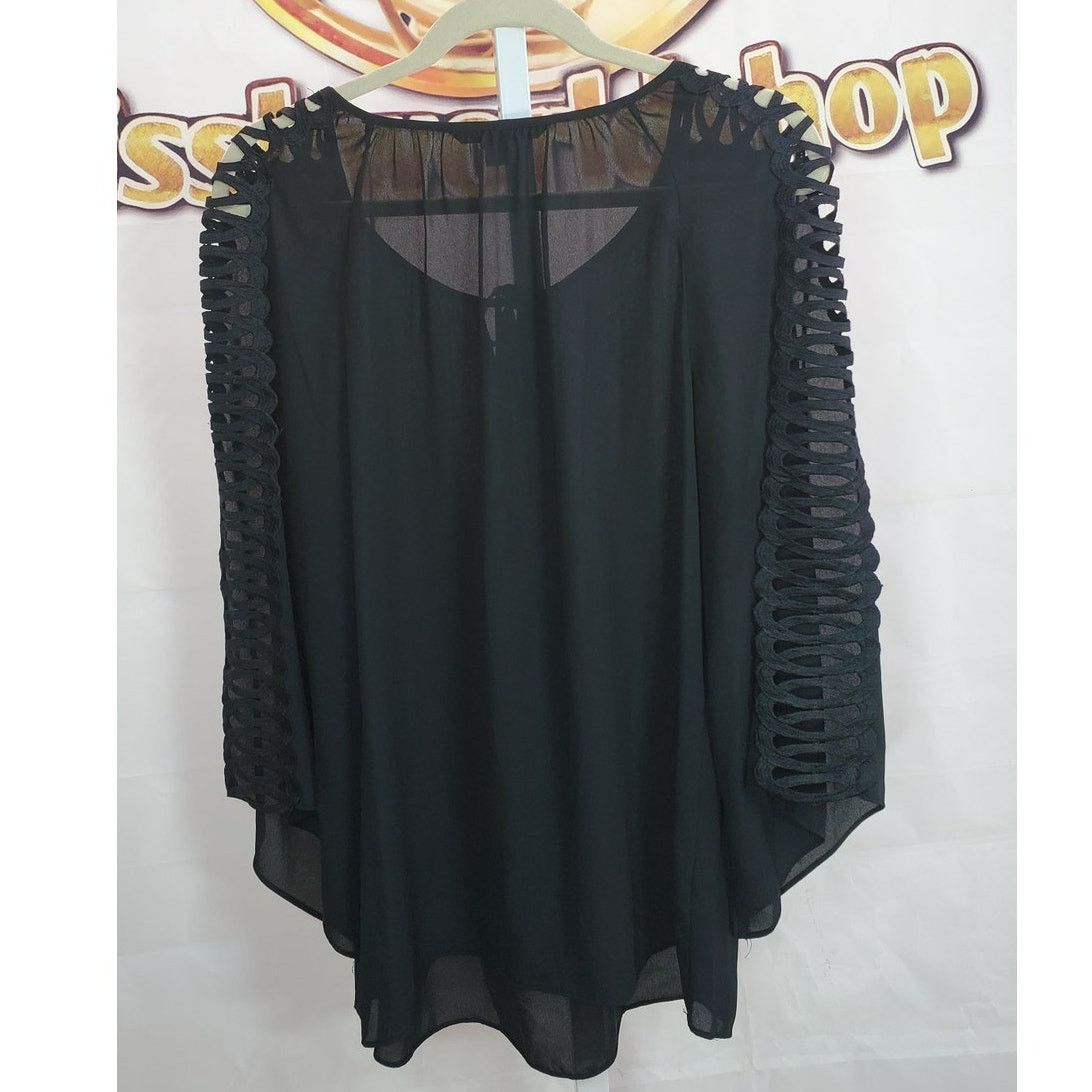 Other Zac Rachel Black Sheer Lace Sleeve Blouse L Size L / US 10 / IT 46 - 2 Thumbnail