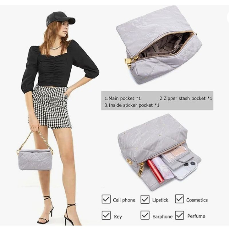 The Unbranded Brand Quilted Crossbody Bag 7.4"× 2.9"× 4.7" PU2Chain Straps44" Size ONE SIZE - 5 Thumbnail